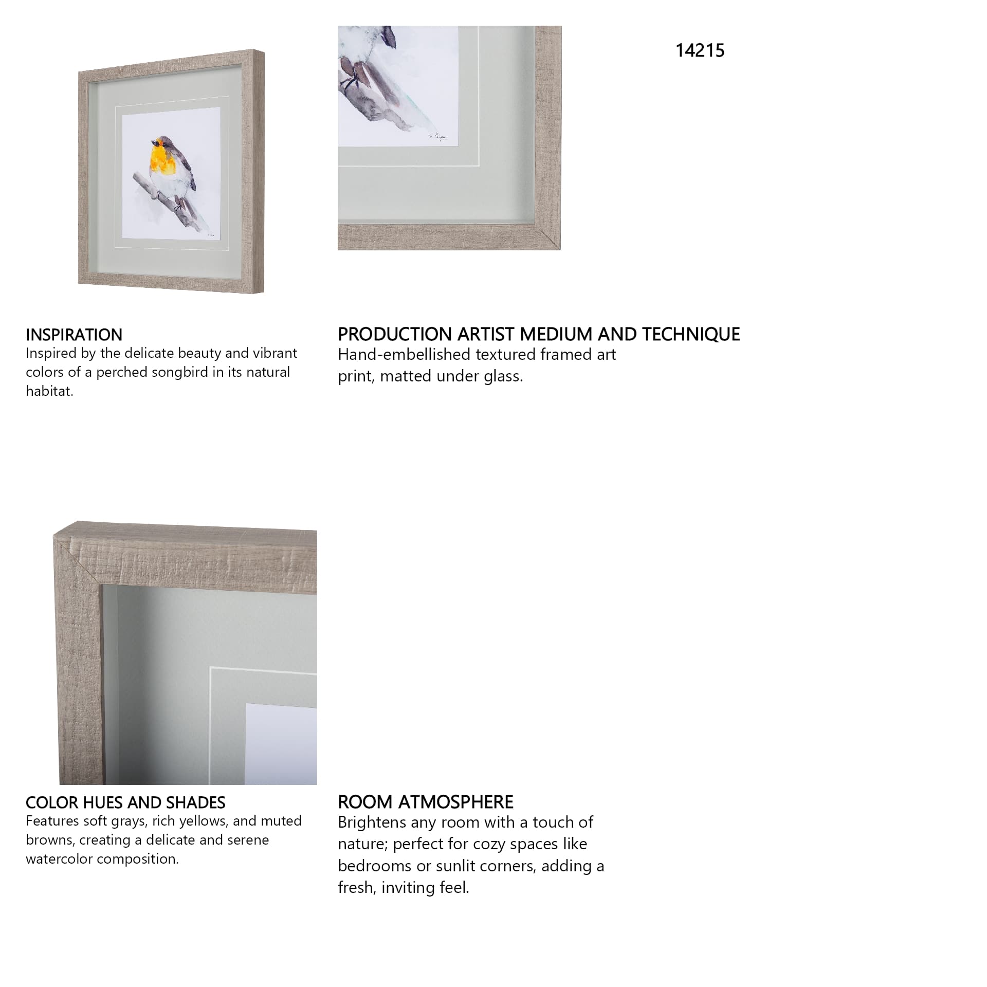 Robin I by Mercana Studio a Hand Embellished Textured Framed Art Print Matted under Glass — in a styled room