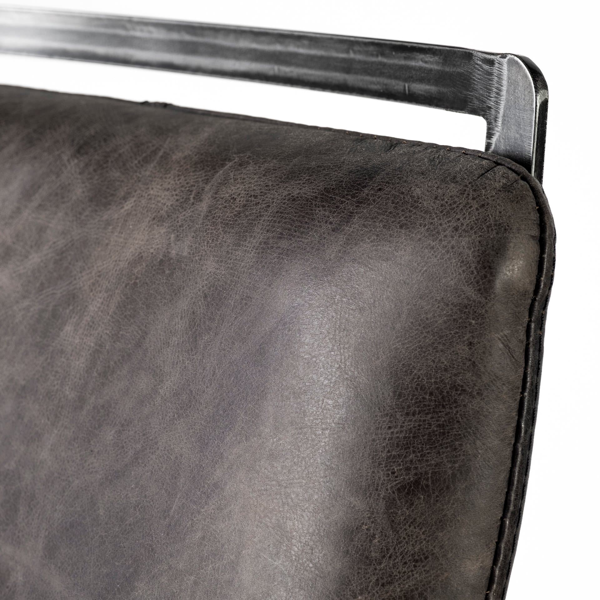 Kavalan Low Back 33.5in Seat Counter Stool | Ebony Leather w/ Metal — product photograph