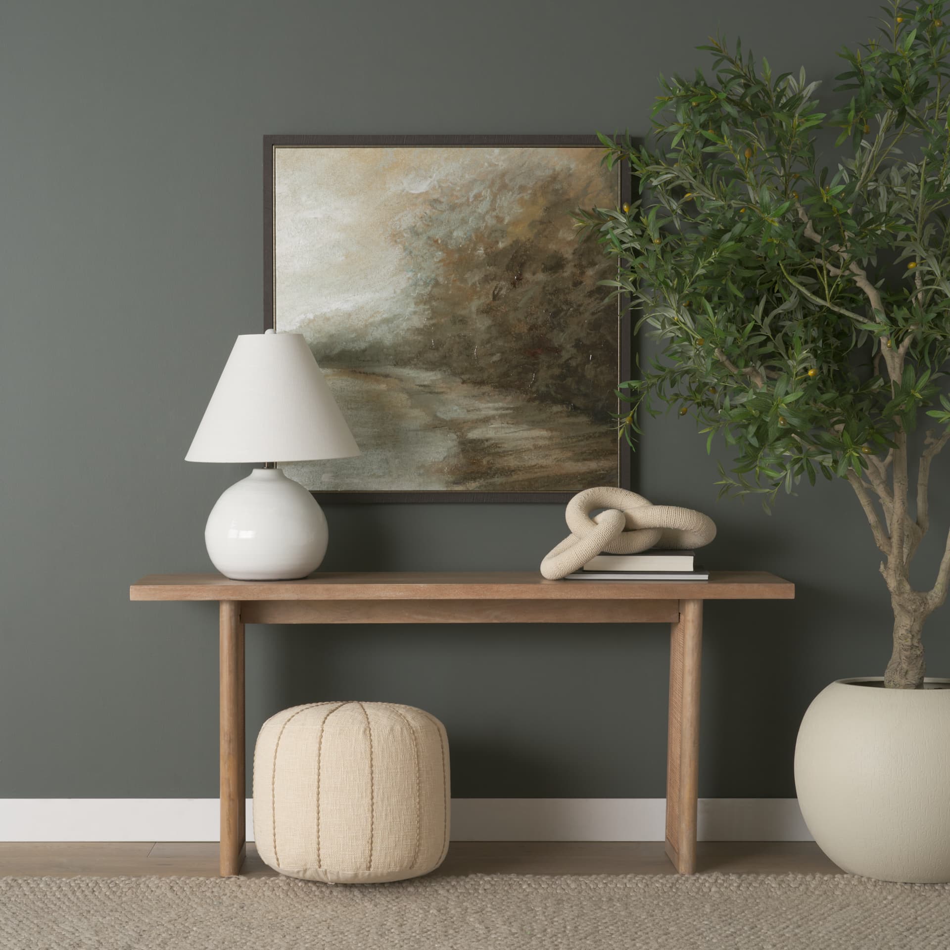Sachi Beige w/ Stitching Pouf — product photograph