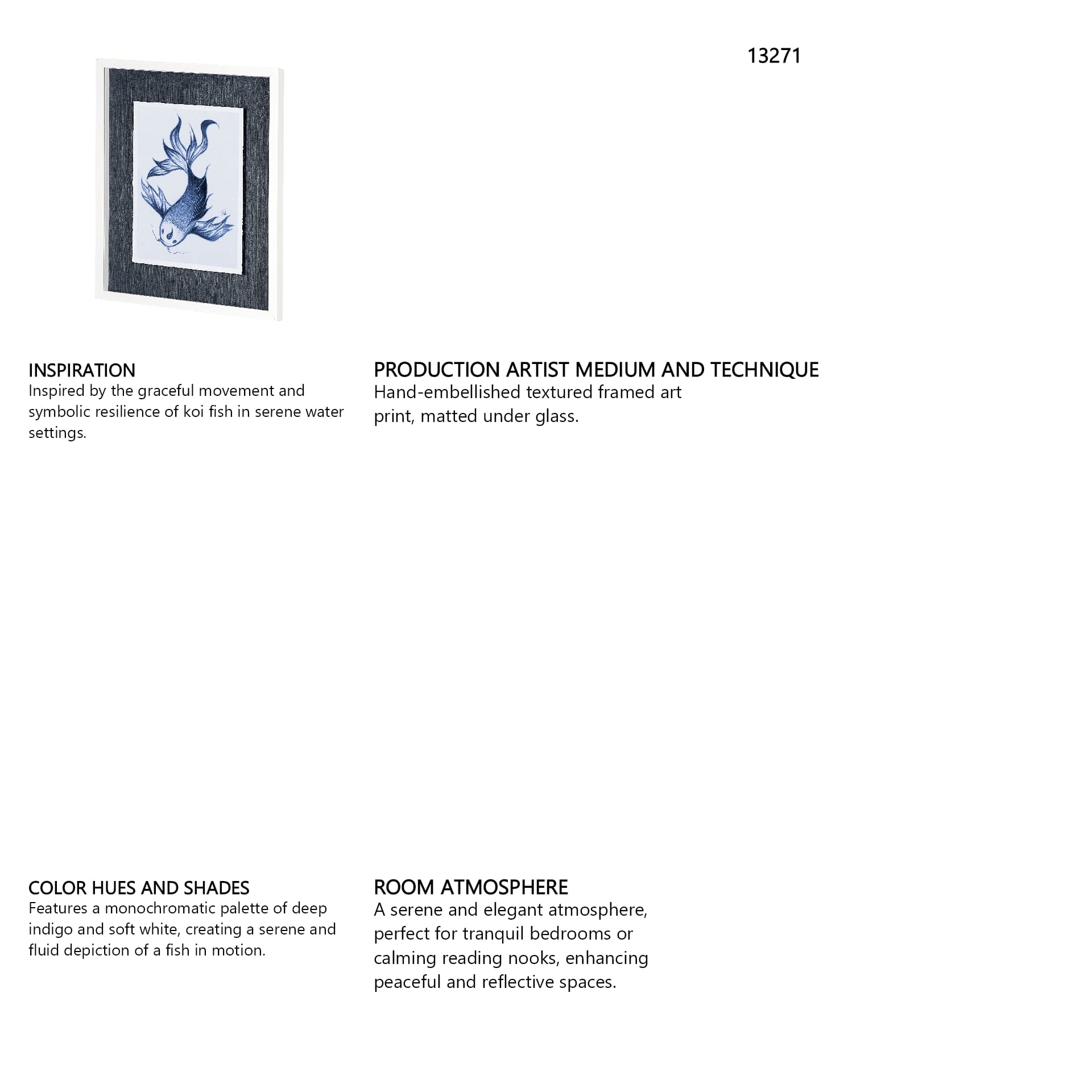 Koi Fish Blue II by Mercana Studio a Hand Embellished Textured Framed Art Print Matted under Glass — in a styled room