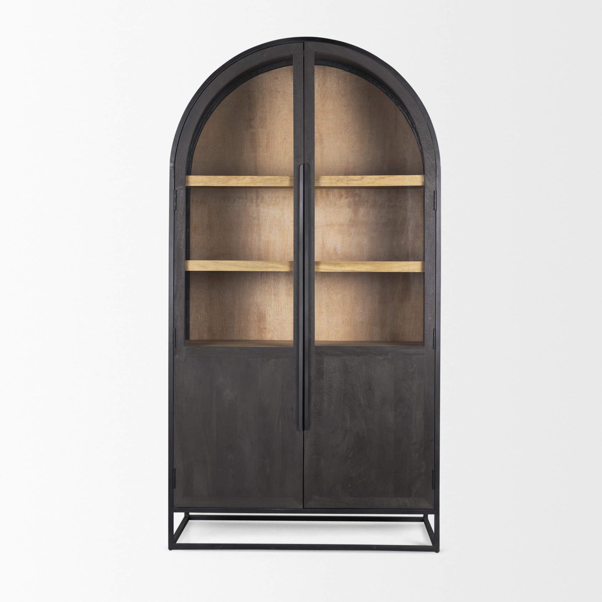 Sloan 42W x 80H Black Wood W/Black Metal Frame Arched Cabinet — product photograph