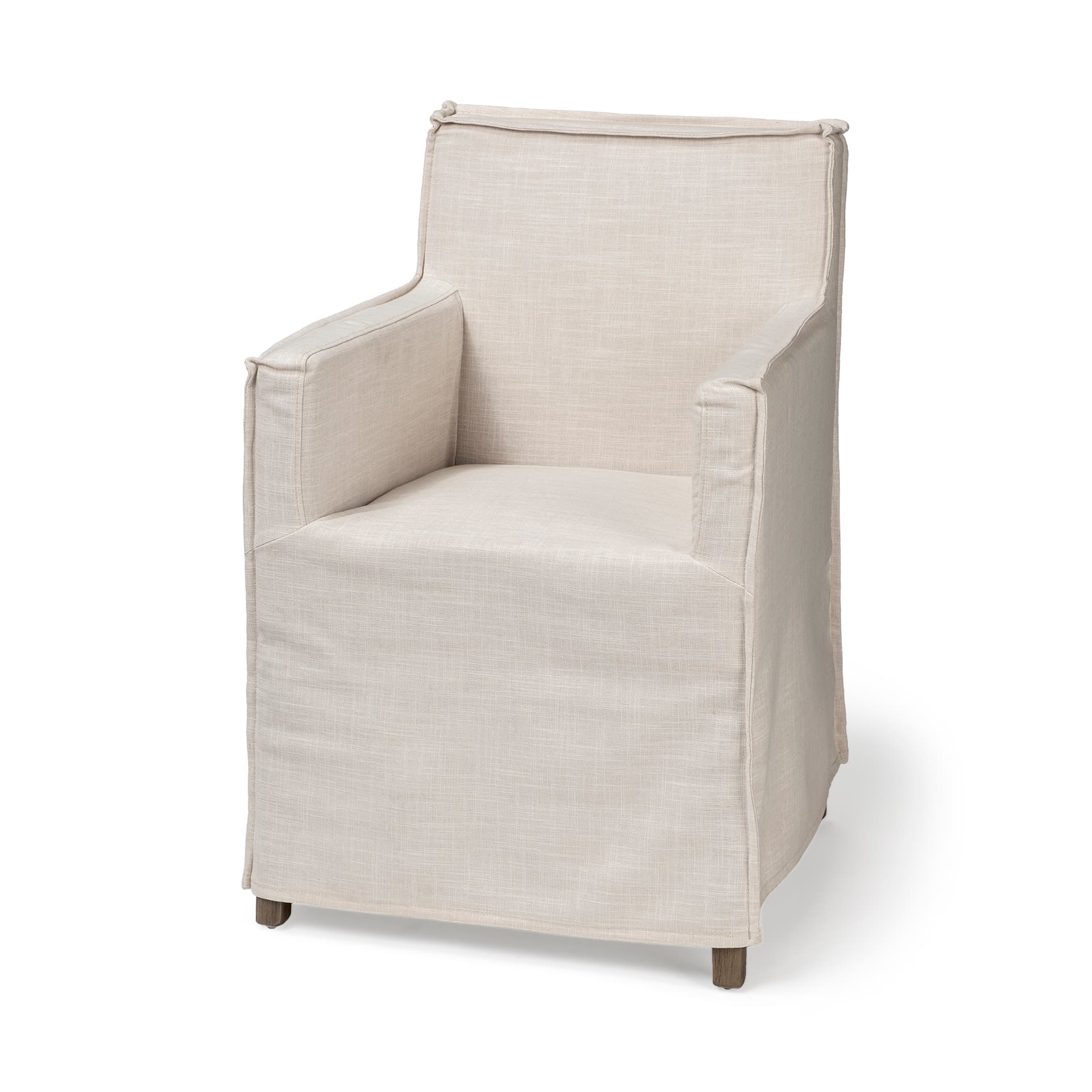 Elbert Solid Back Dining Side Chair | Cream Fabric w/ Brown Wood — product photograph