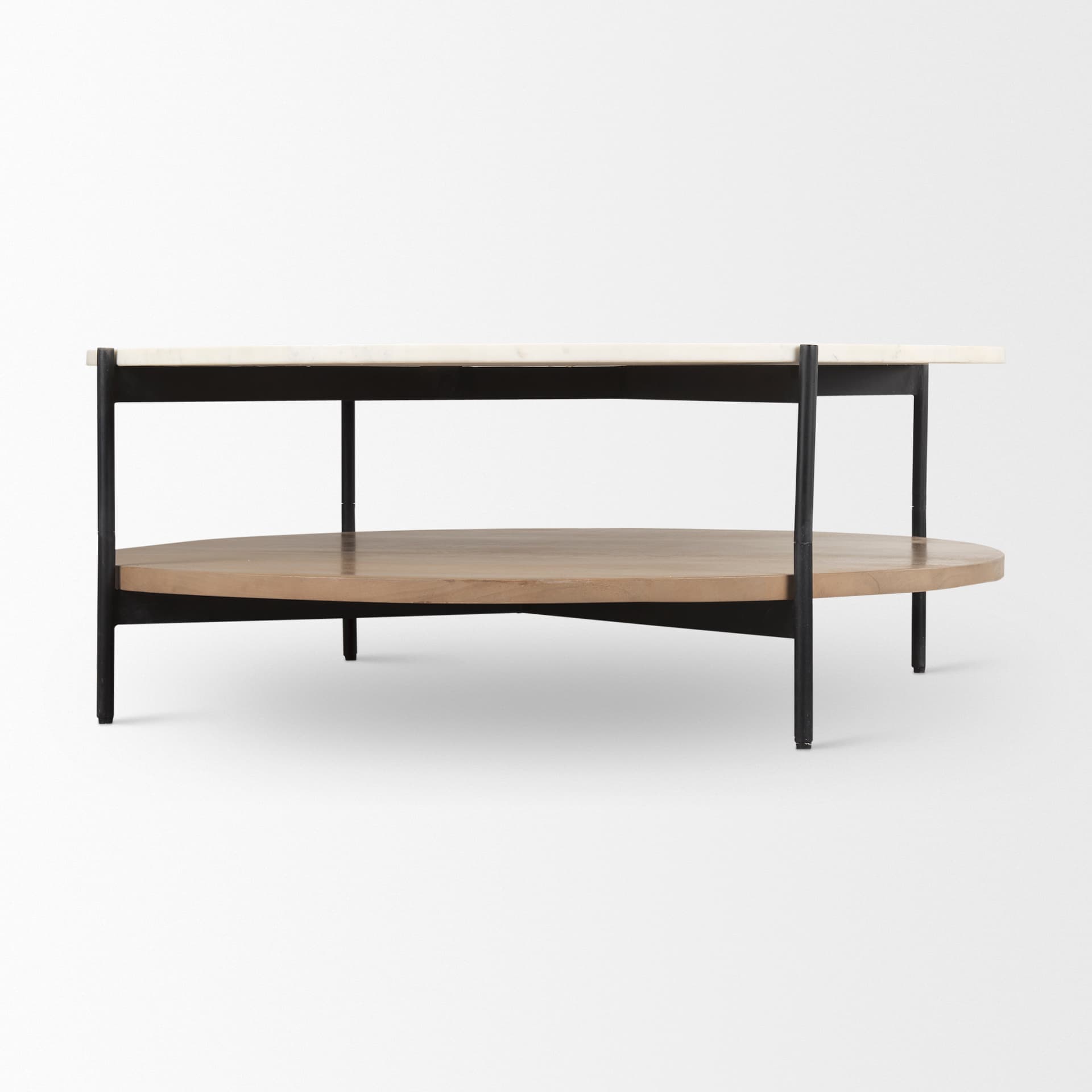 Larkin Marble Top w/ Brown Wood Shelf Round Coffee Table — product photograph