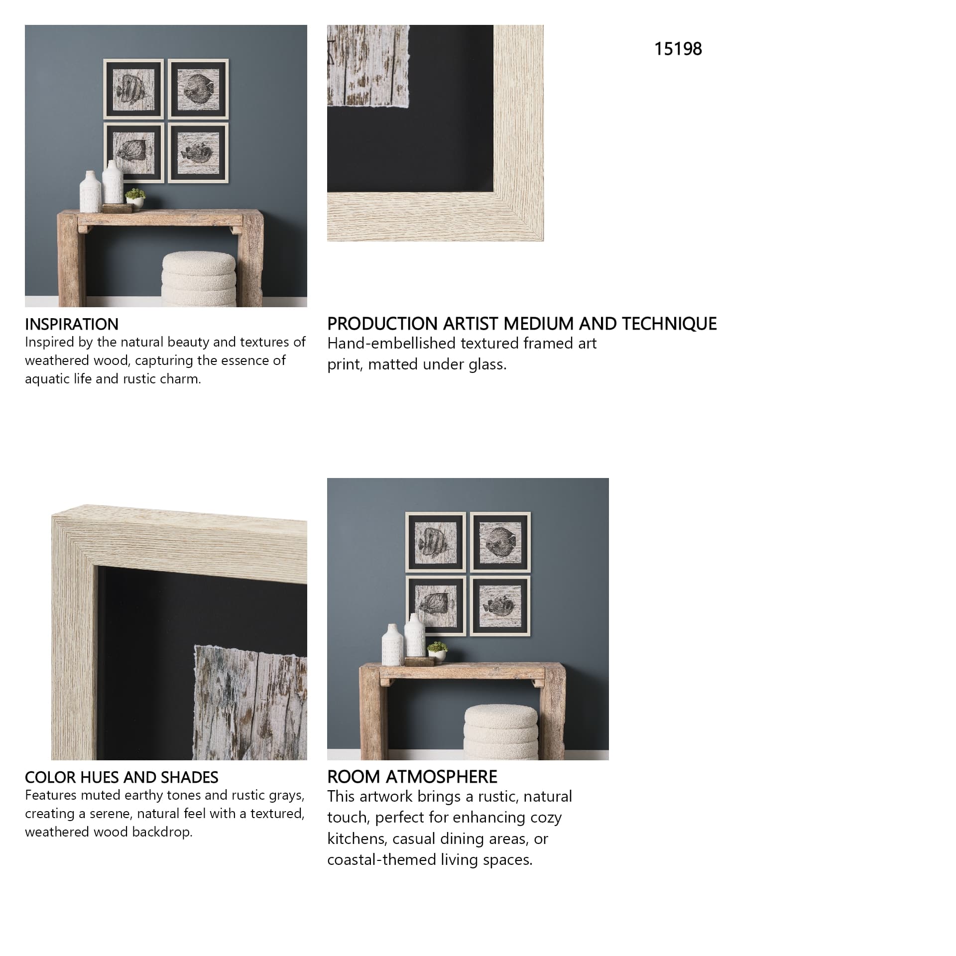 Wood Grain Fish II by Mercana Studio a Hand Embellished Textured Framed Art Print Matted under Glass — in a styled room