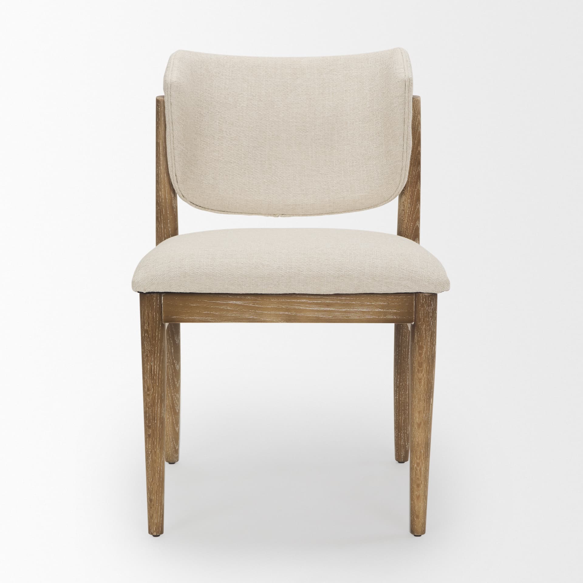 Cline Curved Back Dining Side Chair | Cream Fabric w/ Brown Wood — product photograph