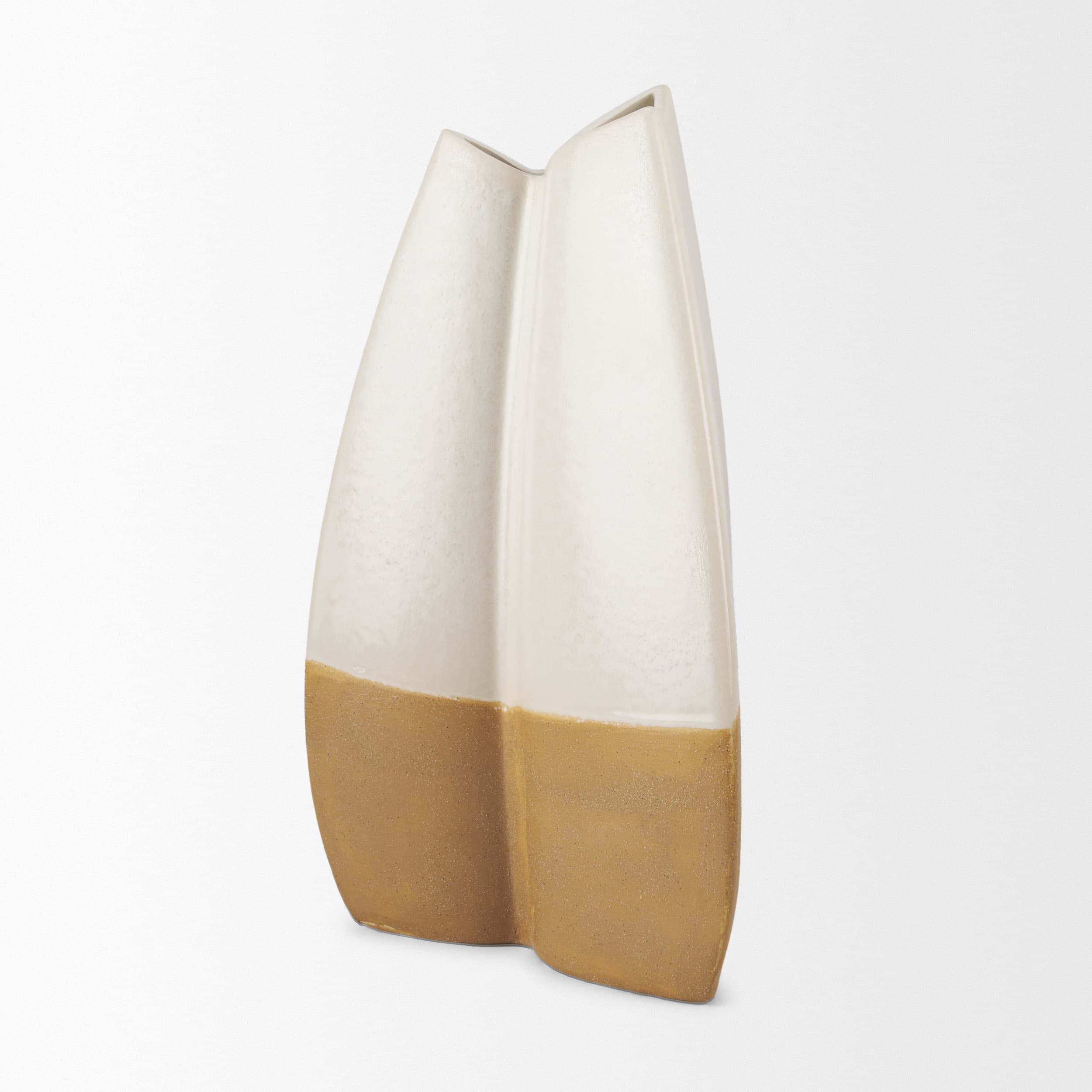 Vania Large Off White w/ Tan Textured Ceramic Vase — product photograph