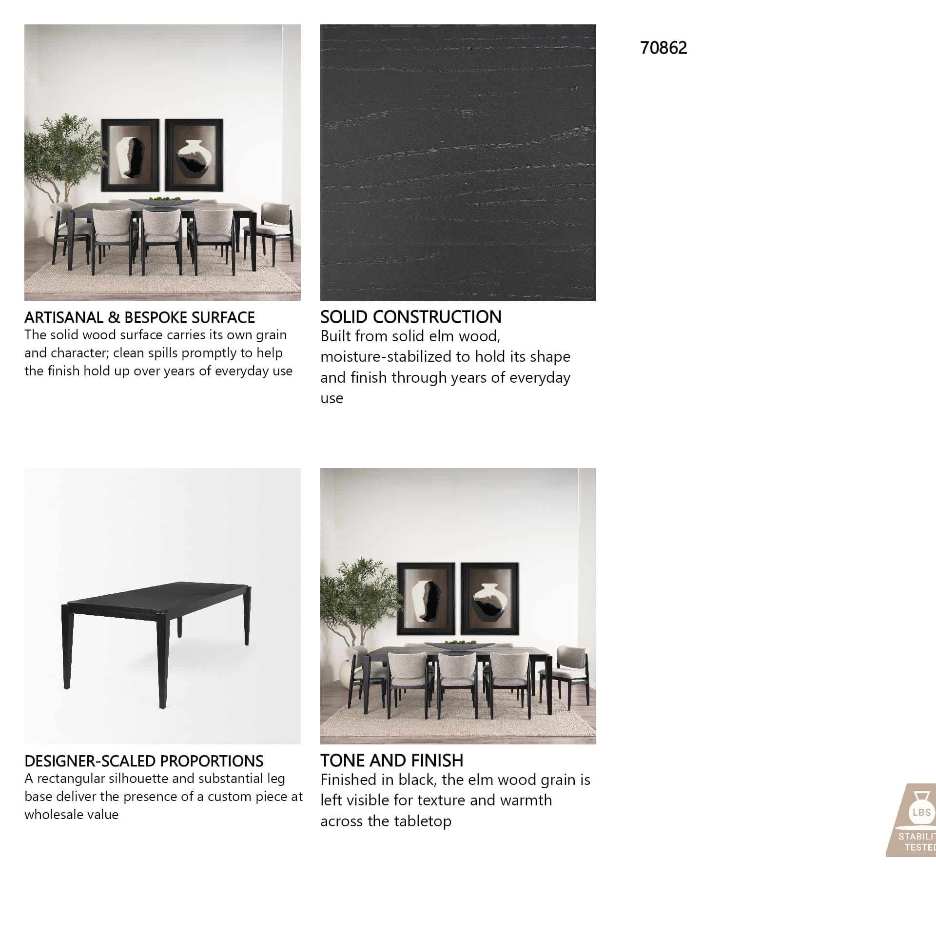 Teva 92"L x 39"W Rectangular Dining Table | Modern | Black Wood | Seats 8 — product photograph