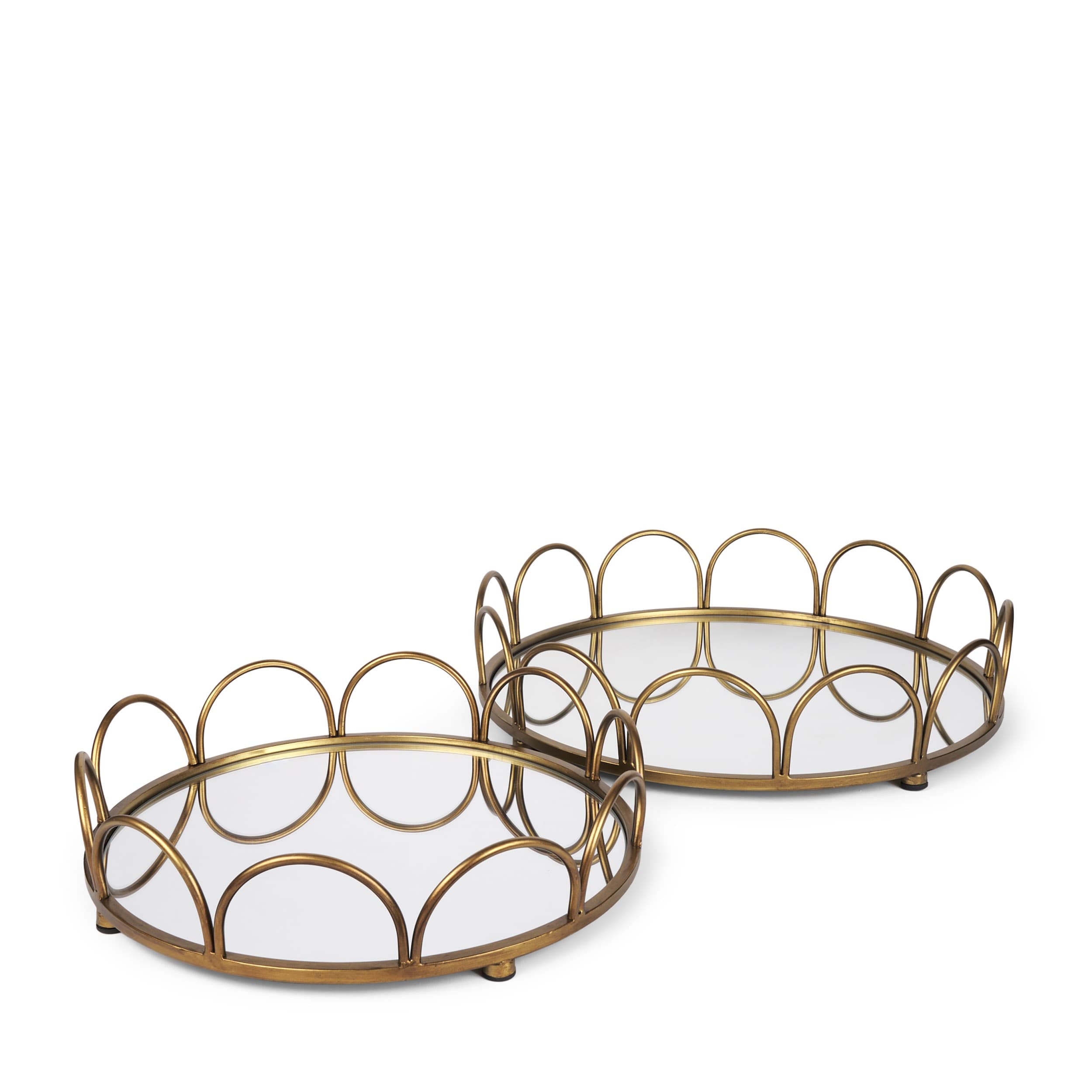 Lenore Round Metal/Mirror Tray Gold (Set of 2) — product photograph