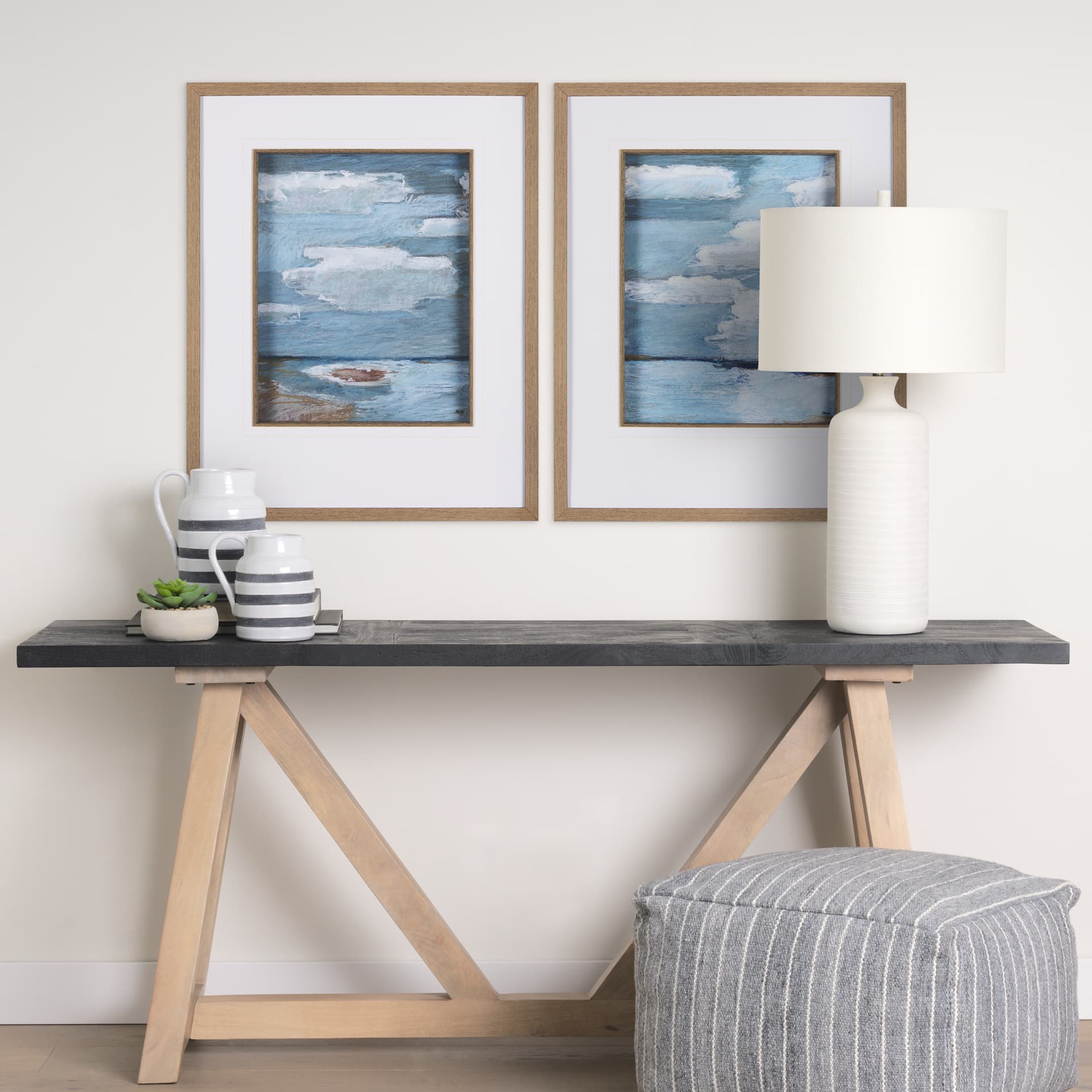 Cloud Bay I by Mercana Studio a Hand Embellished Textured Framed Art Print Matted under Glass — in a styled room