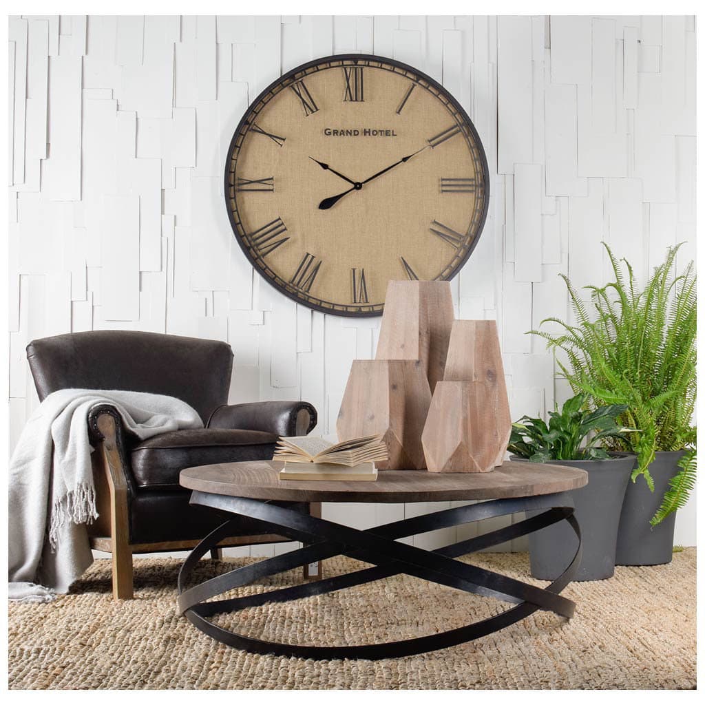 Triumph 40" Round Brown Solid Wood Top Black Metal Base Coffee Table — product photograph