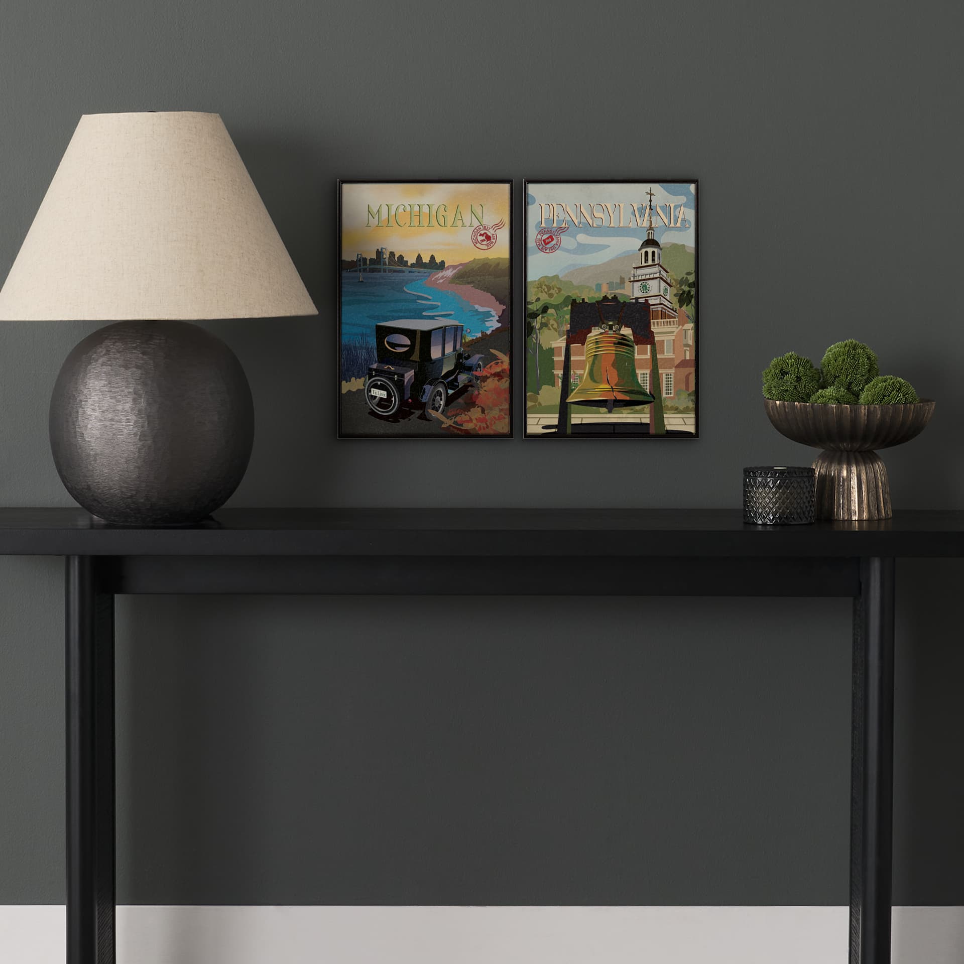 Michigan Go USA (SM) by Mercana Studio a Hand Embellished Decograph Framed Art Print — in a styled room