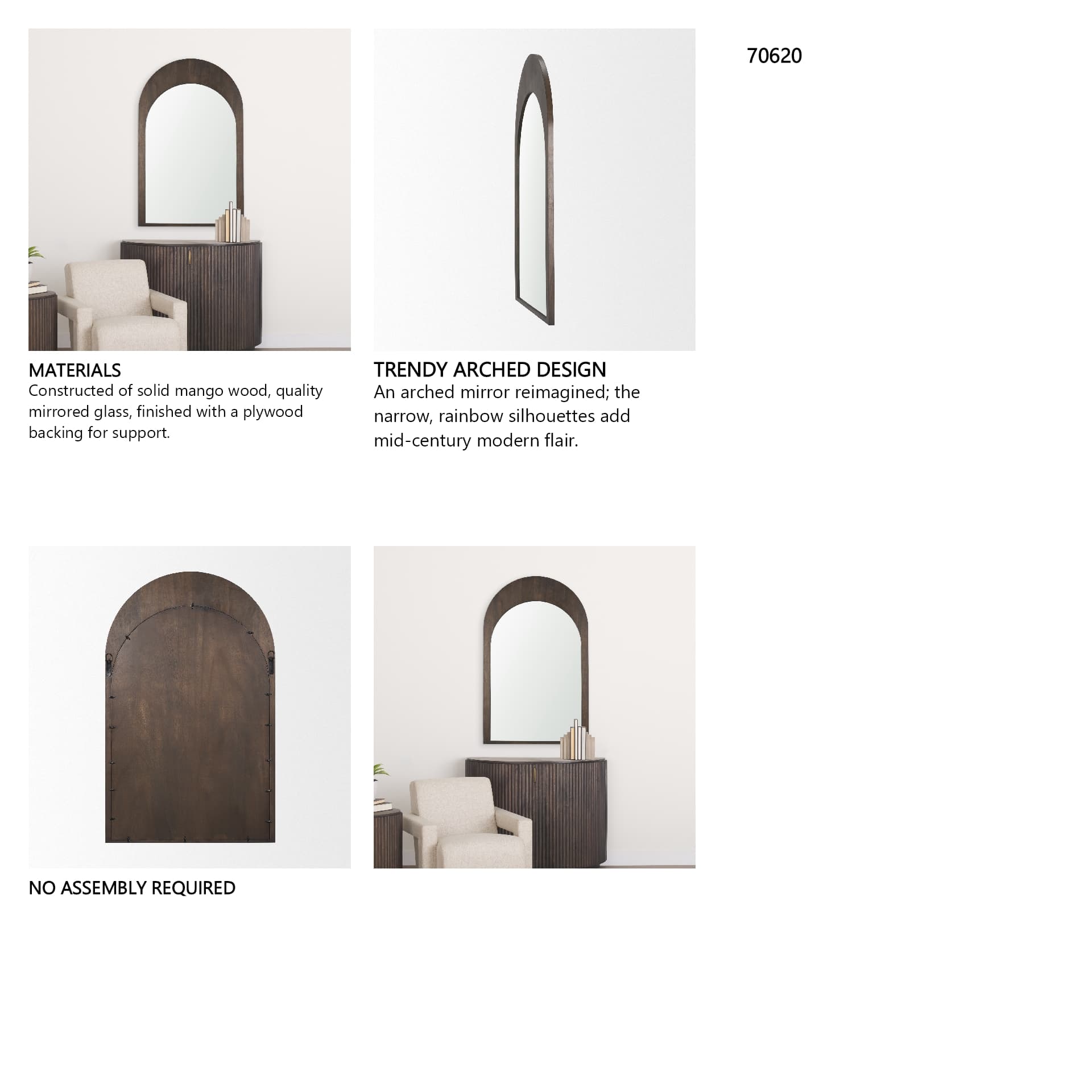 Celeste Dark Brown Medium Arched Mirror — in a styled room