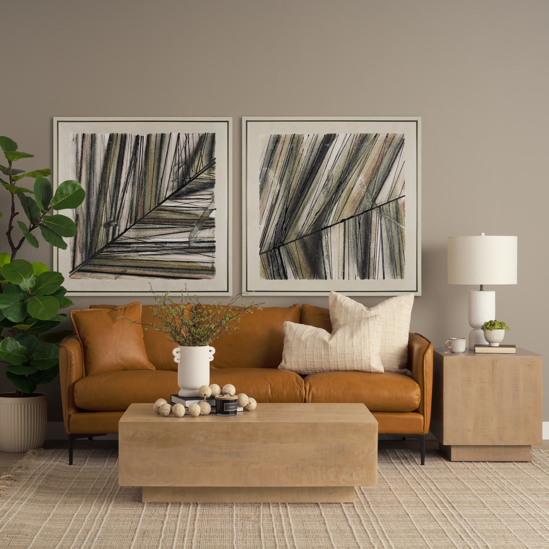 Lake Como 85.8W Tan Leather Three Seater Sofa — product photograph