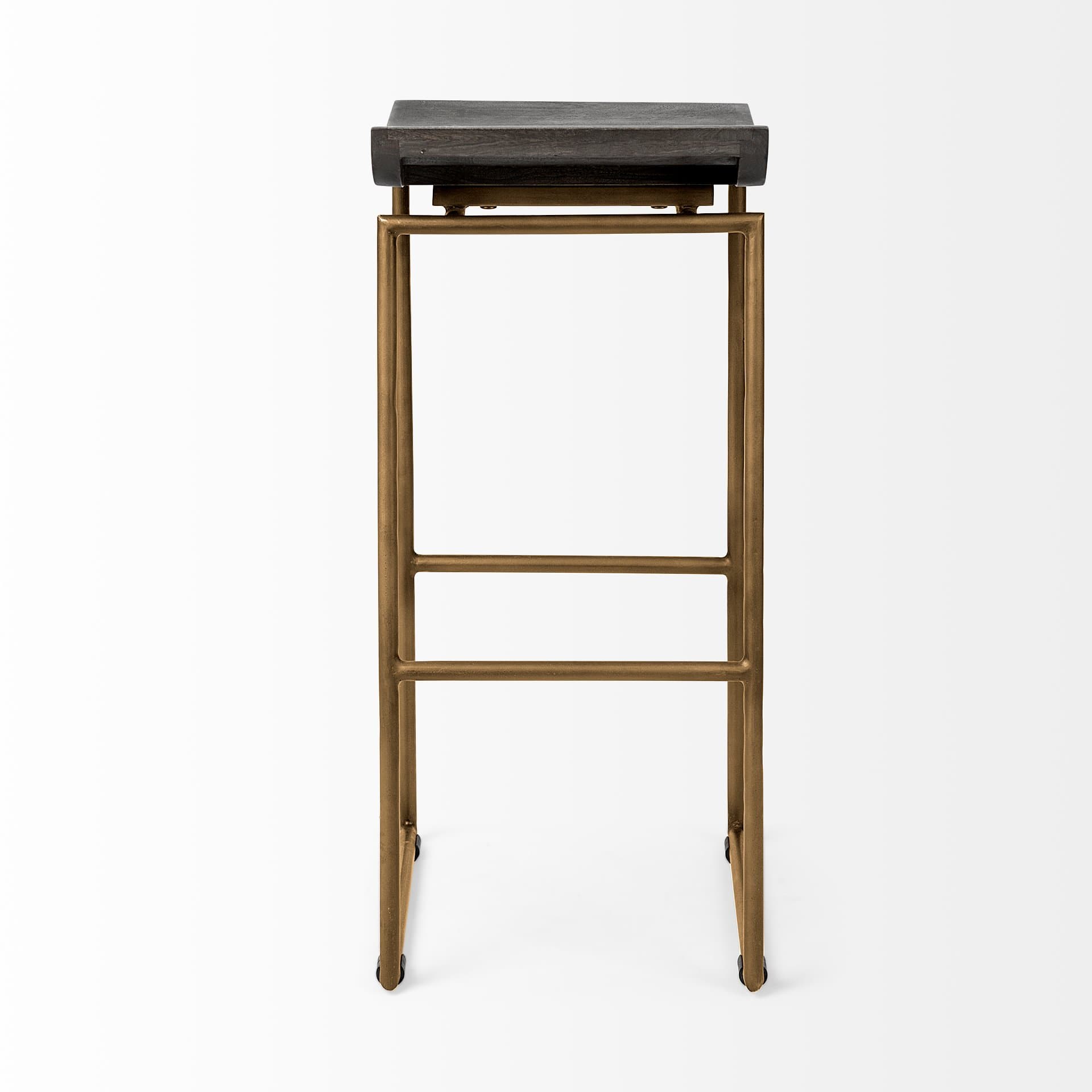 Givens Low Back 32in Seat Bar Stool | Brown Wood w/ Gold Metal — product photograph