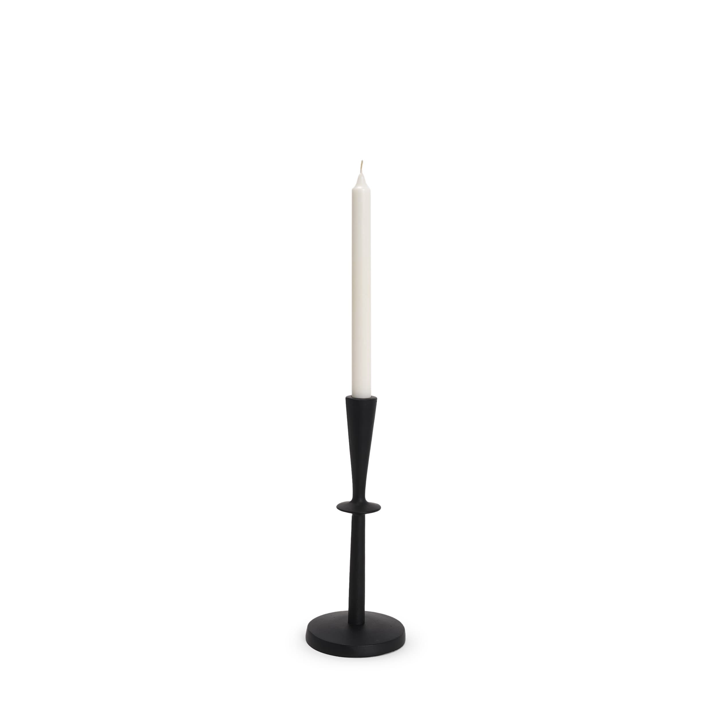Qwin Matte Black Cast Aluminum Short Candle Holder — product photograph