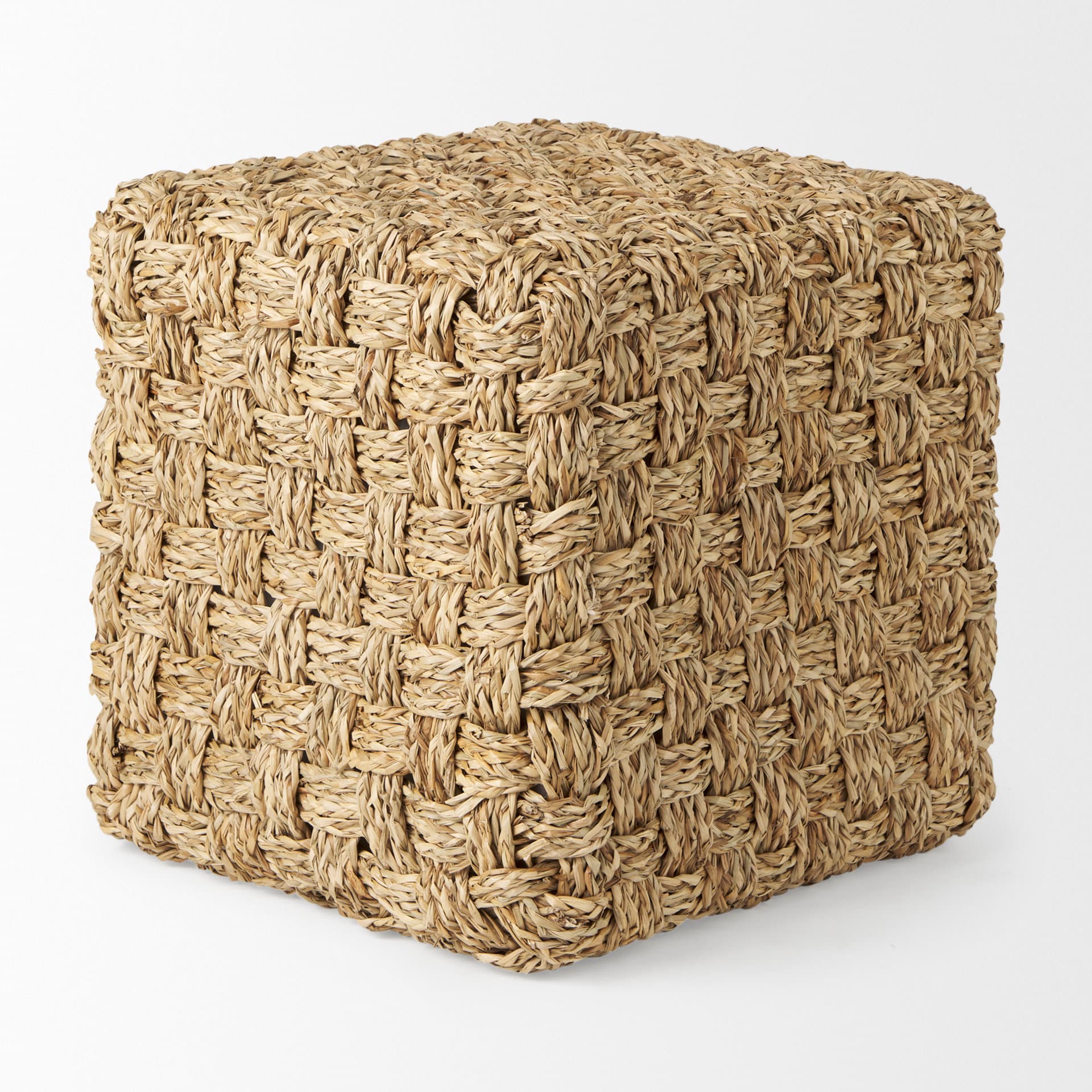 Adele 17.7L x 17.7W x 17.7H Medium Brown Seagrass Woven Square Pouf — product photograph