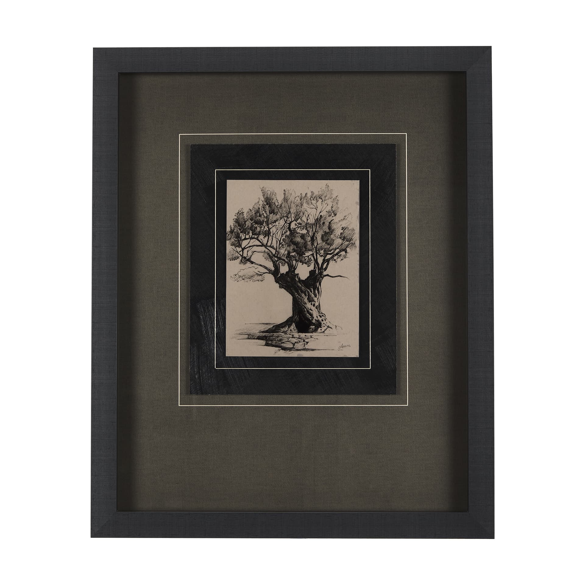 Tree Drawing I by Mercana Studio a Hand Embellished Textured Framed Art Print Matted under Glass — product photograph