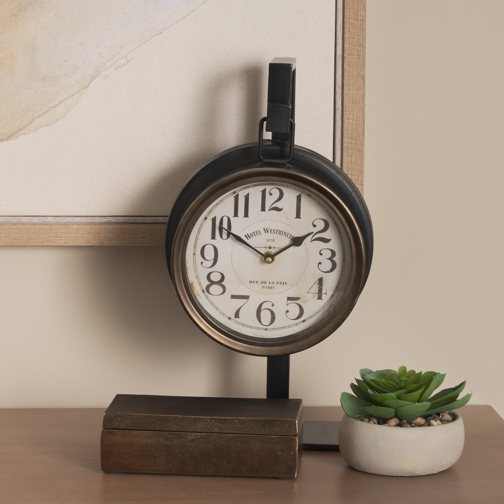 Taxz Metallic Brown Metal Hanging Table Clock — product photograph