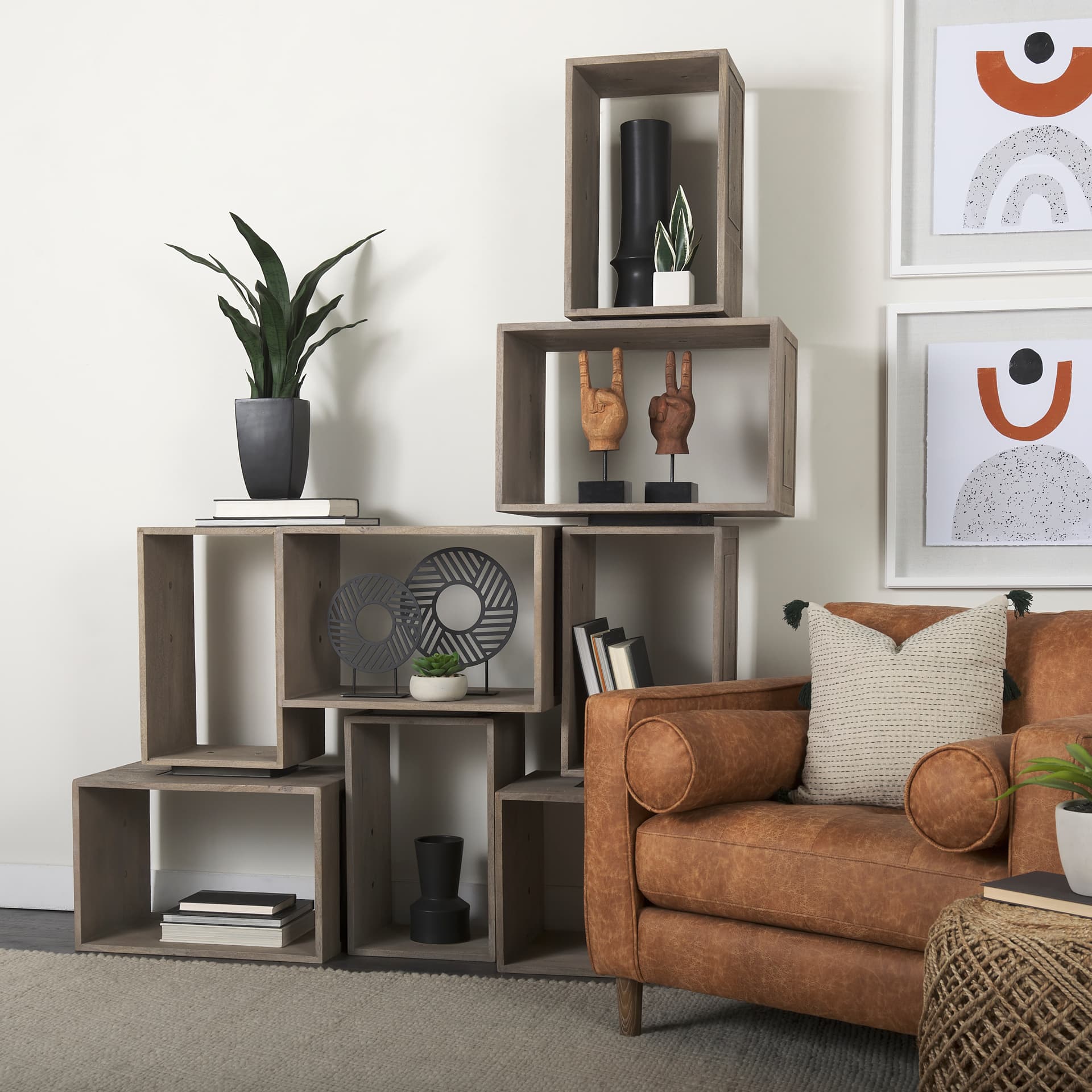 Simul (Set of 2) Light Brown Wood Modular Shelving Unit — product photograph