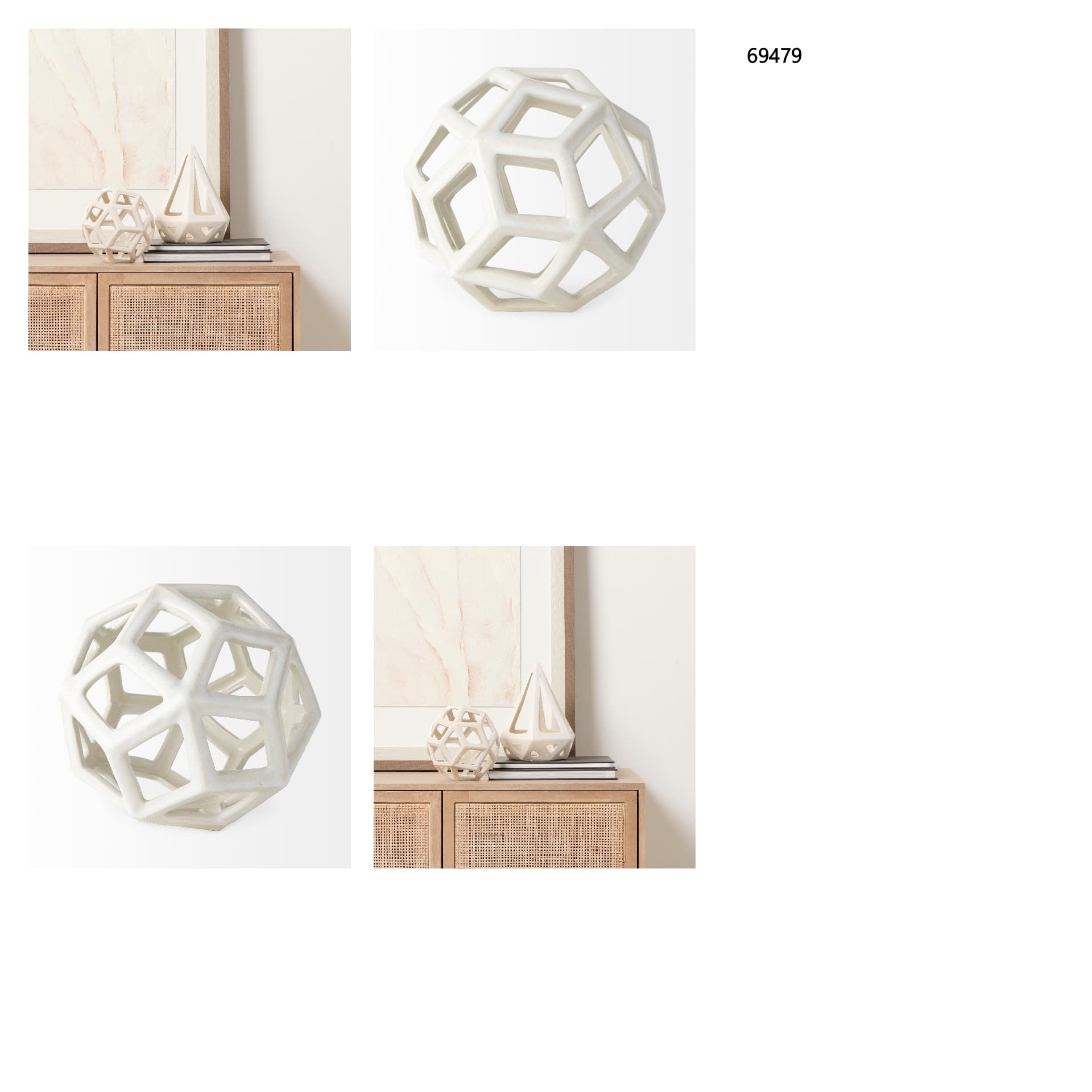 Geom 7.1L x 7.1W x 7.1H White Ceramic Geometric Object — in a styled room