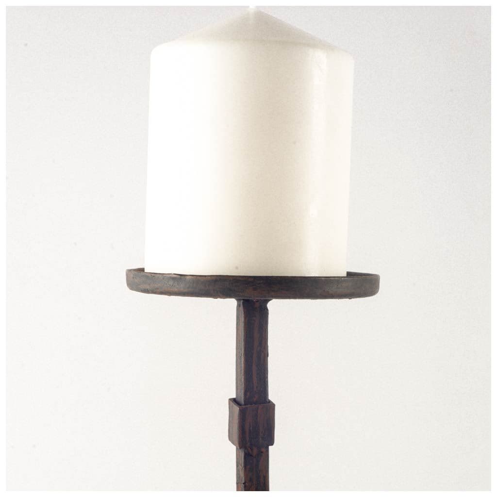 Edgeland I Short Brown Wood Metal Strap Candle Holder — product photograph