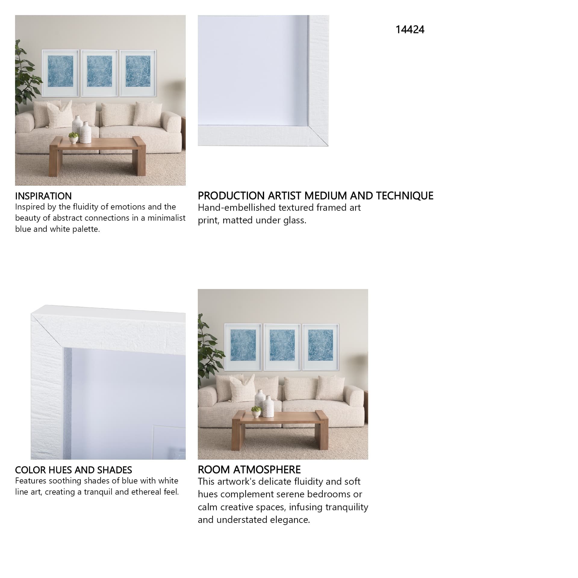 Thread Blue I by Mercana Studio a Hand Embellished Textured Framed Art Print Matted under Glass — in a styled room