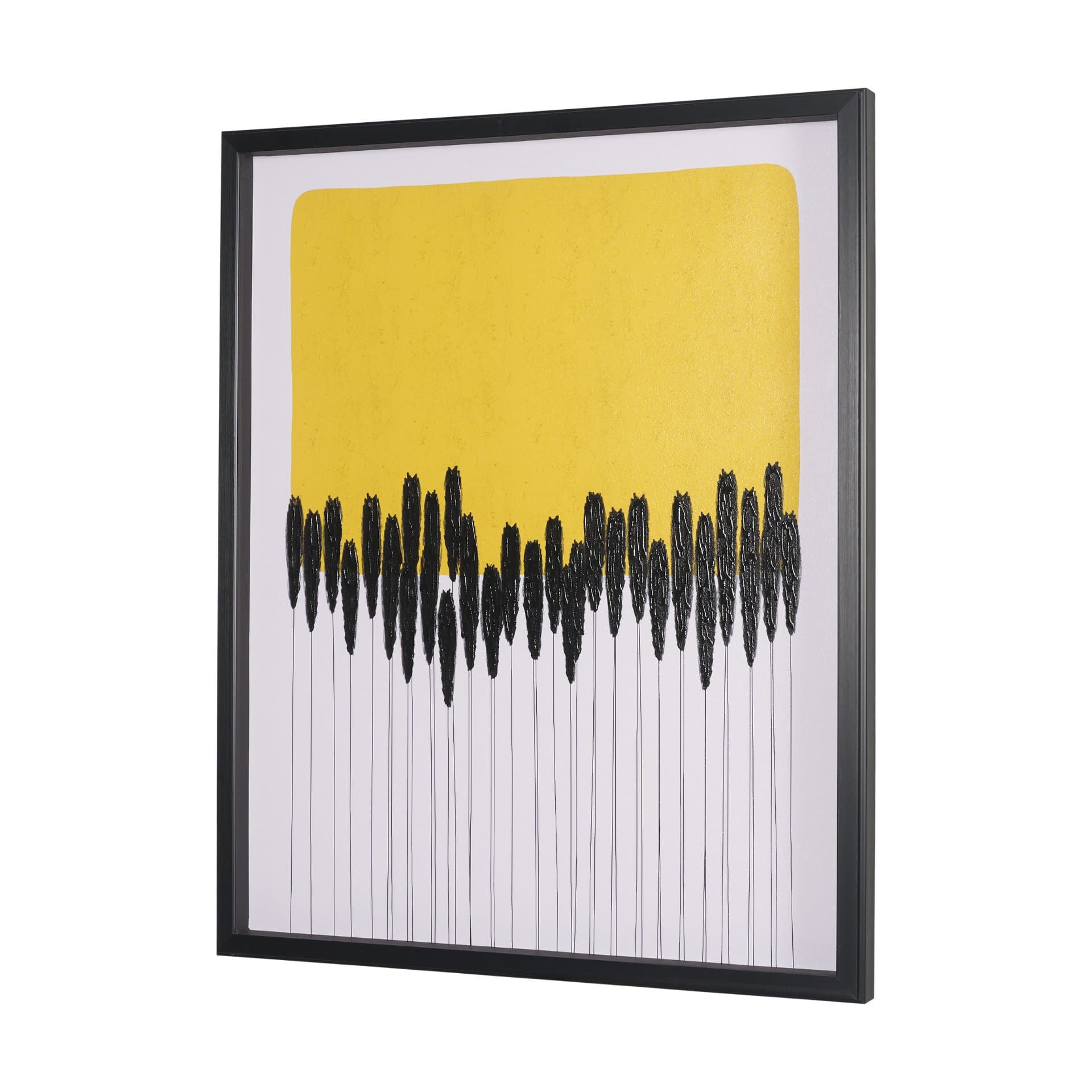 Black Reeds Yellow Abstract by Cats And Dogs Hand-Embellish Textured Framed Artwork Matt under Glass — product photograph