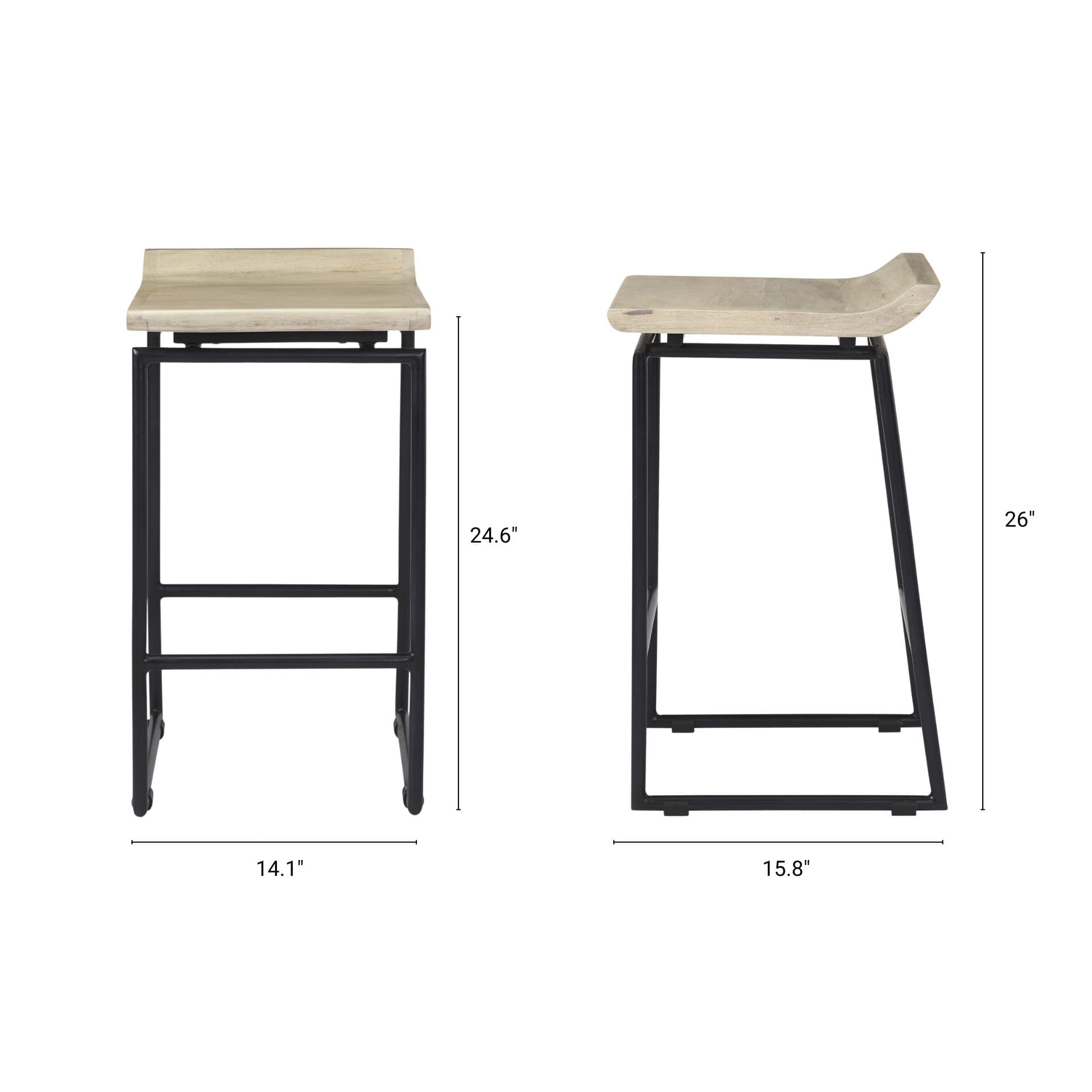 Givens Backless 26in Seat Counter Stool | Natural Wood w/ Black Metal — product photograph