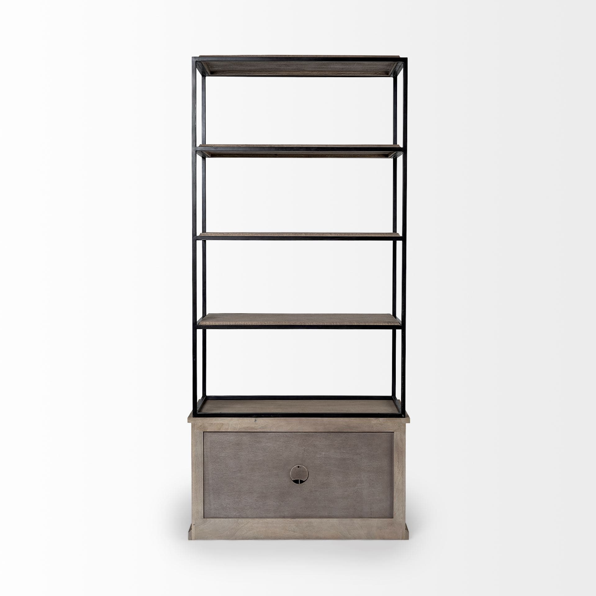 Braxton II Light Brown Wood and Iron Three Shelf Shelving Unit 41.5L x 18.5W x 9 — product photograph