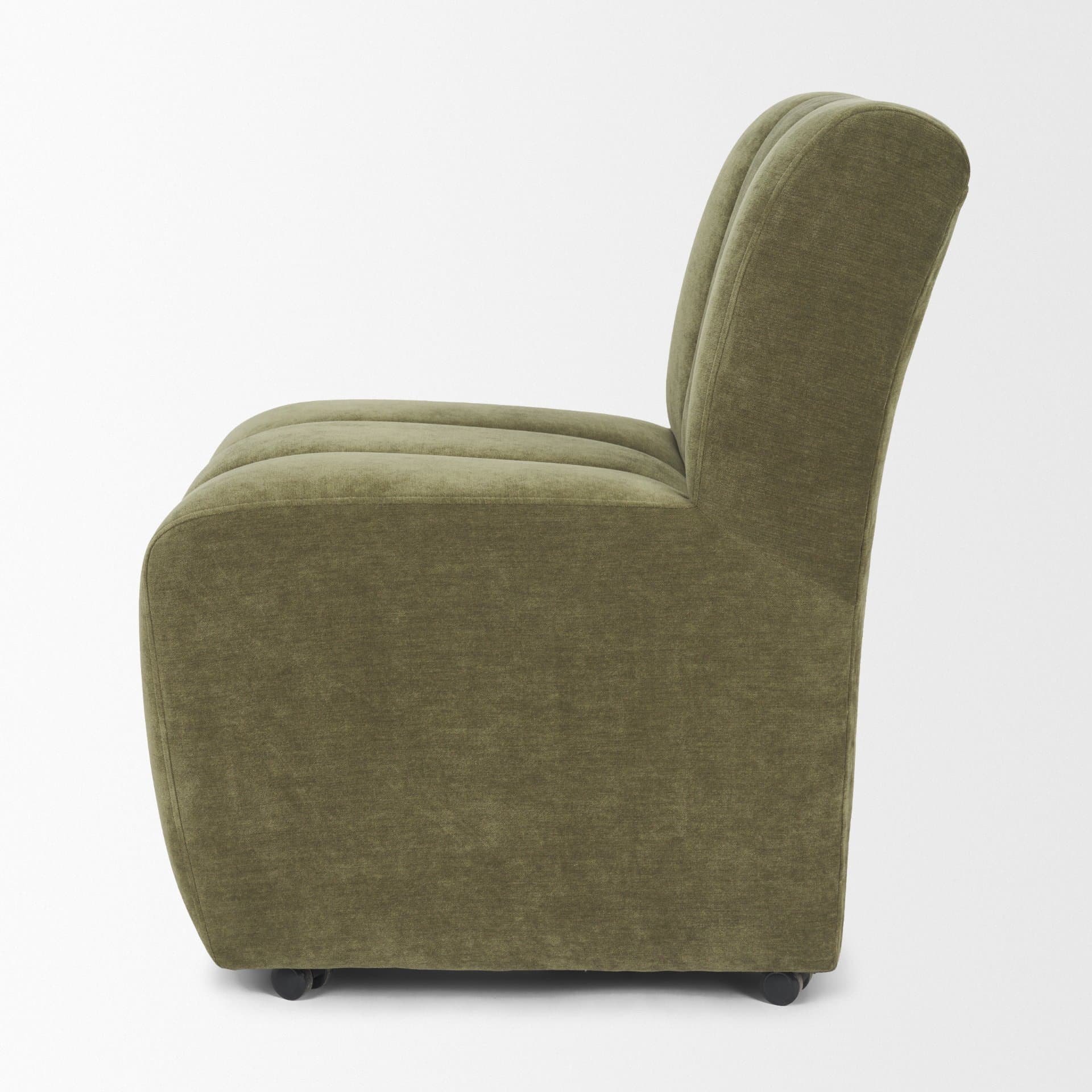 Wilkins Barrel Back Dining Arm Chair | Moss Olive Fabric w/ Wood — product photograph