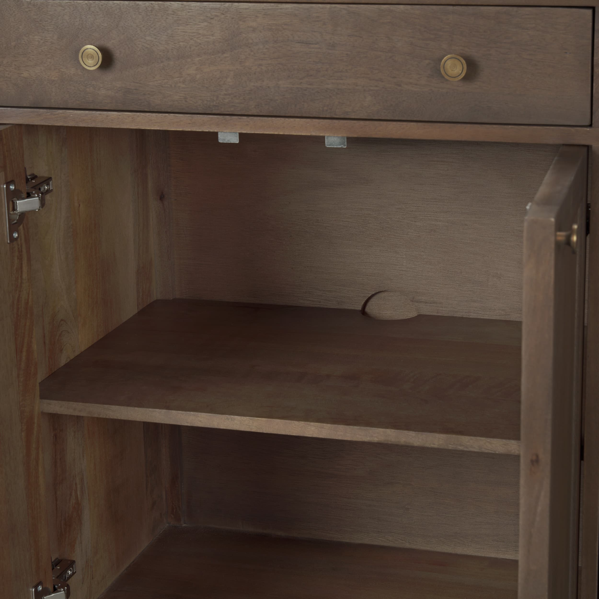 Baron Dark Brown Solid Wood w/ Antiqued Aged Brass Knobs 3-Drawer 6-Door Sideboard — product photograph