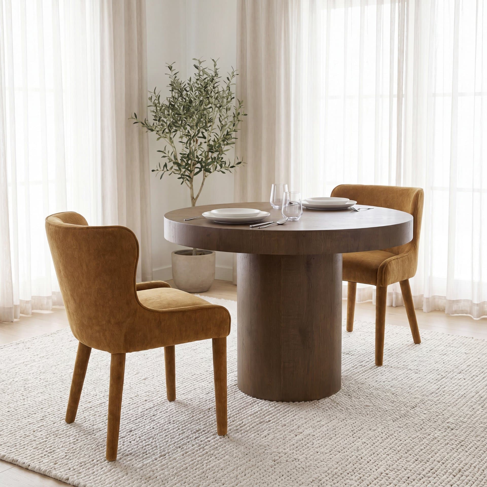 Nolan Wingback Dining Side Chair | Rust Chenille w/ Tapered Wood — product photograph