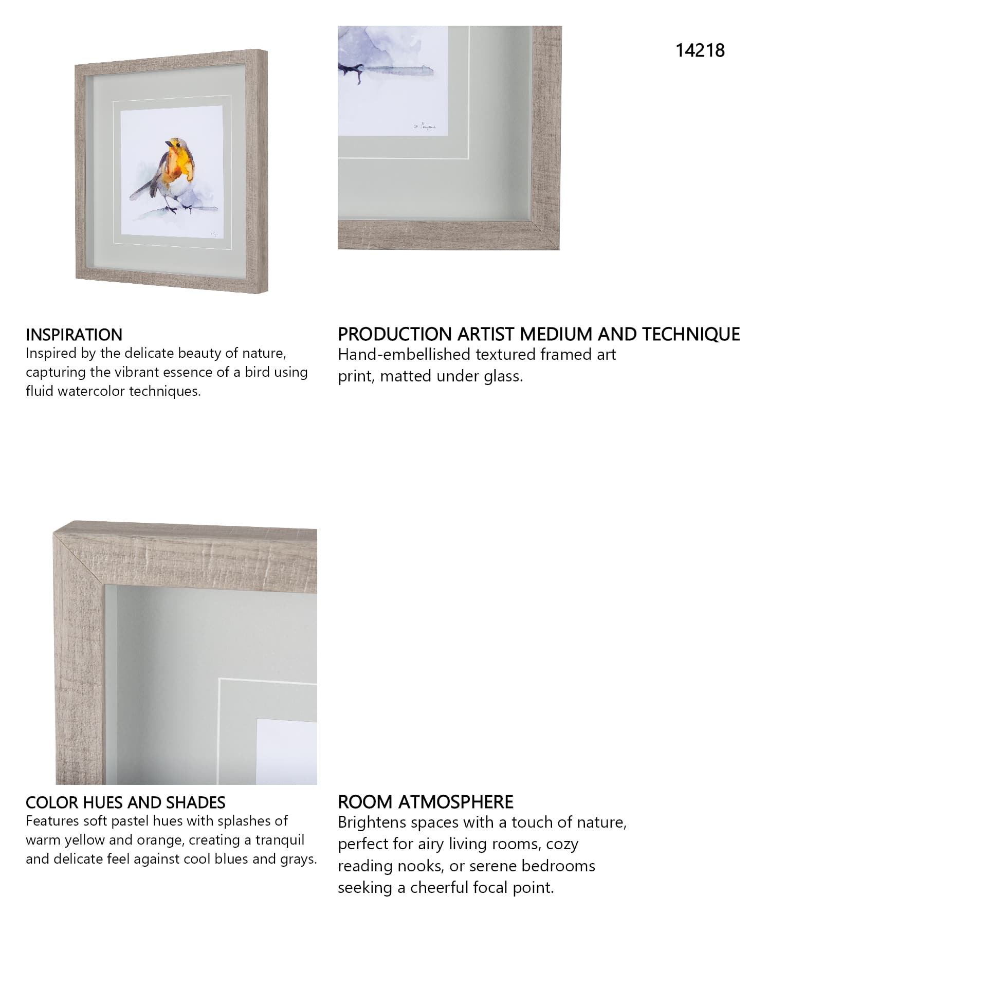 Robin IV by Mercana Studio a Hand Embellished Textured Framed Art Print Matted under Glass — in a styled room