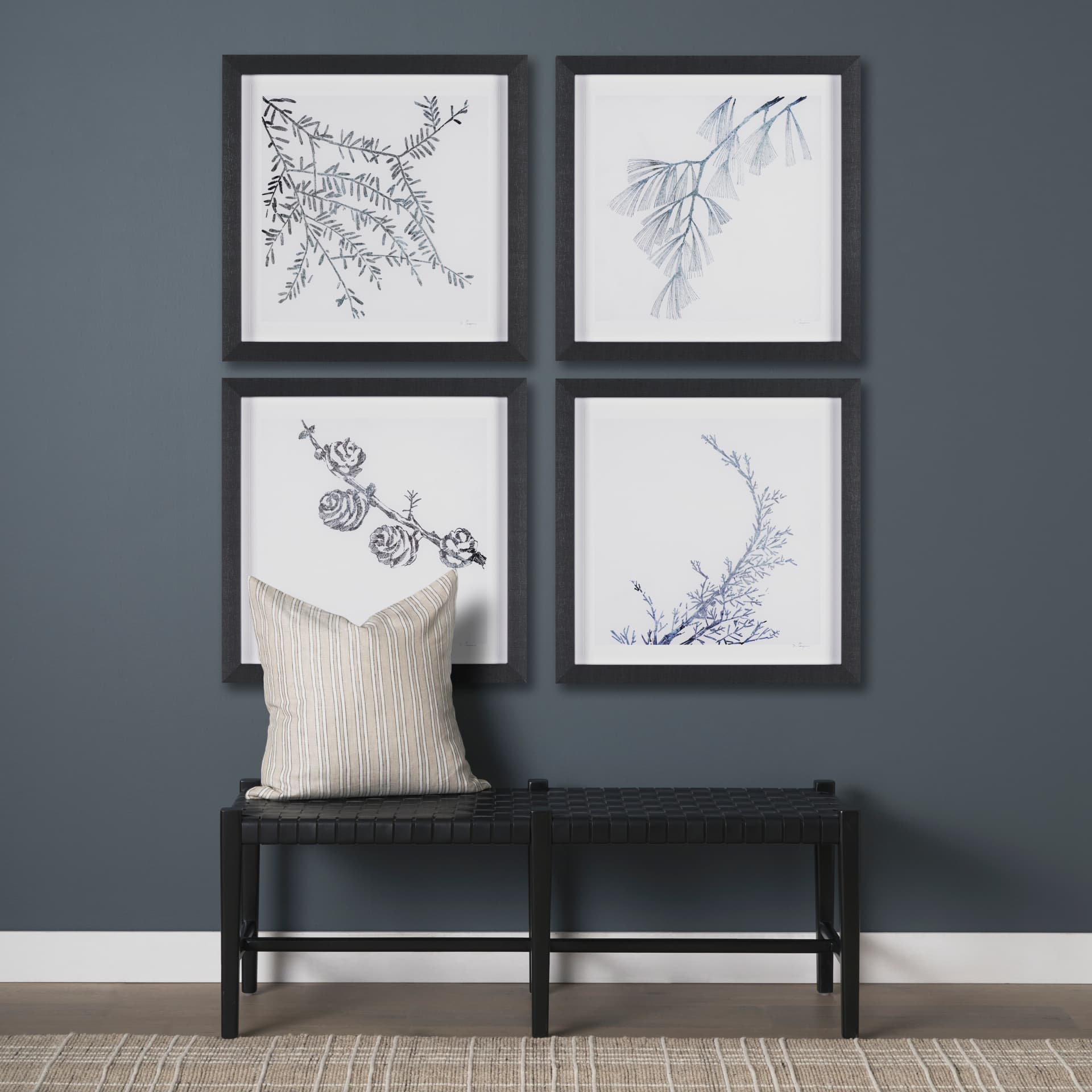 Evergreen Branches II by Mercana Studio a Hand Embellished Framed Art Print Matted under Glass — in a styled room