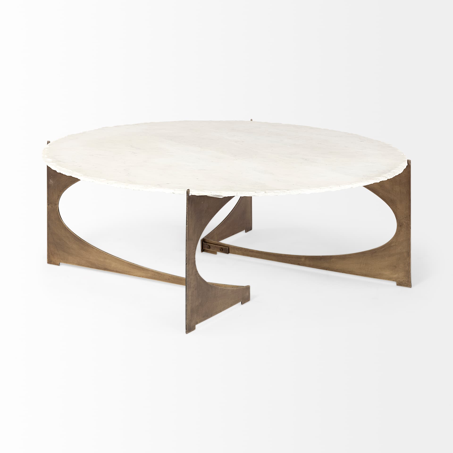 Reinhold 49" Round White Marble Top Gold Metal Base Coffee Table — product photograph