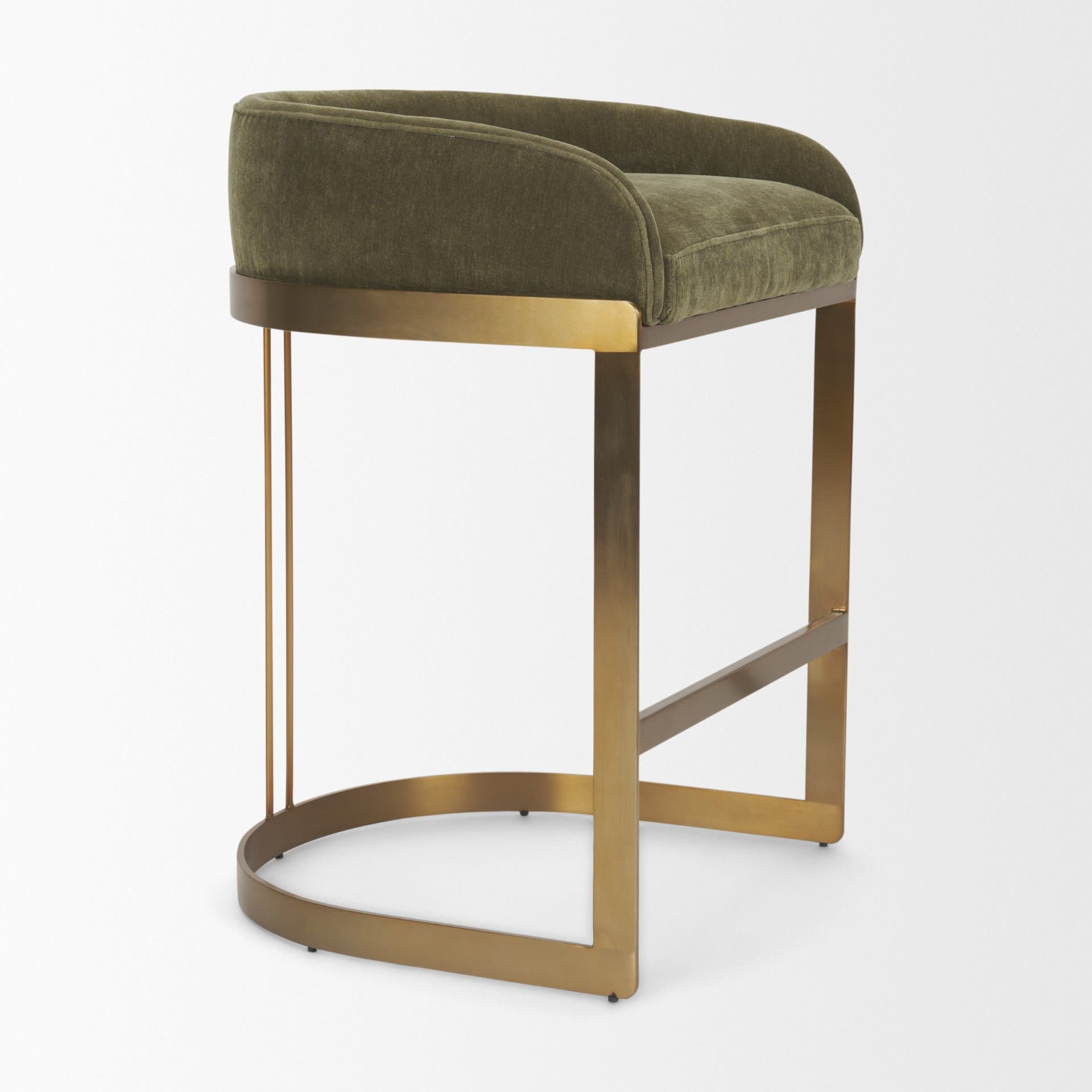 Hollyfield Backless 28.7in Seat Bar Stool | Olive Fabric w/ Gold Metal — product photograph