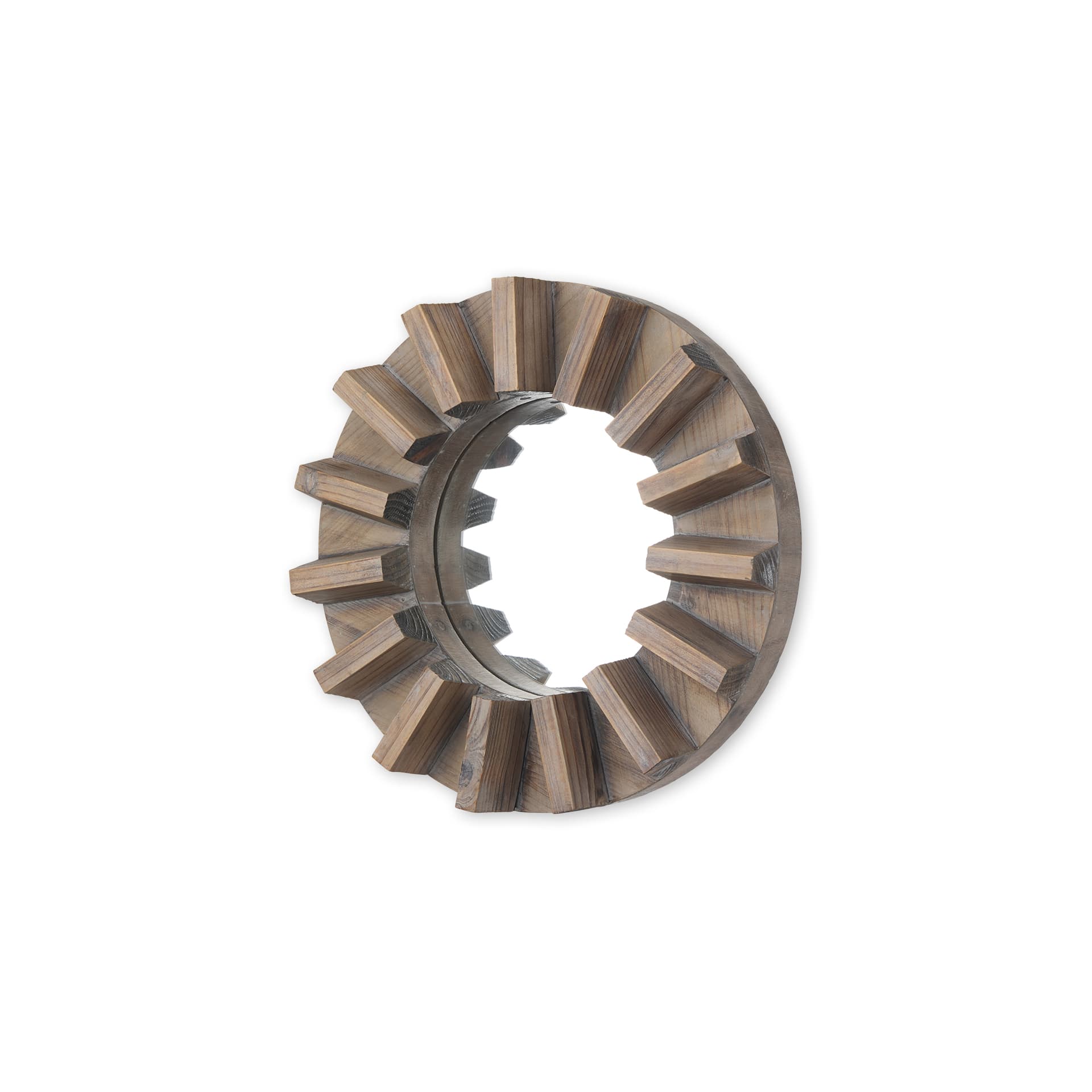 Sprocket 17" Round Brown Wood Frame Mirror — product photograph