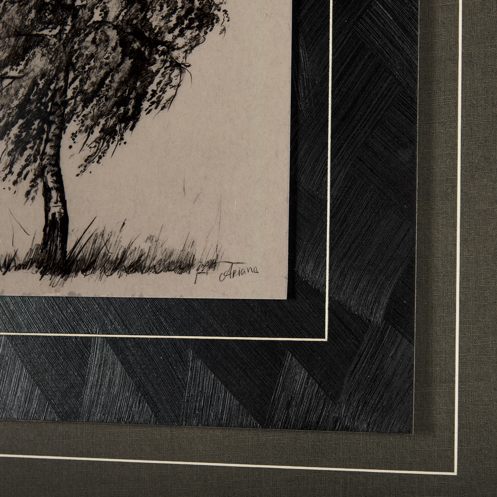 Tree Drawing II by Mercana Studio a Hand Embellished Textured Framed Art Print Matted under Glass — product photograph