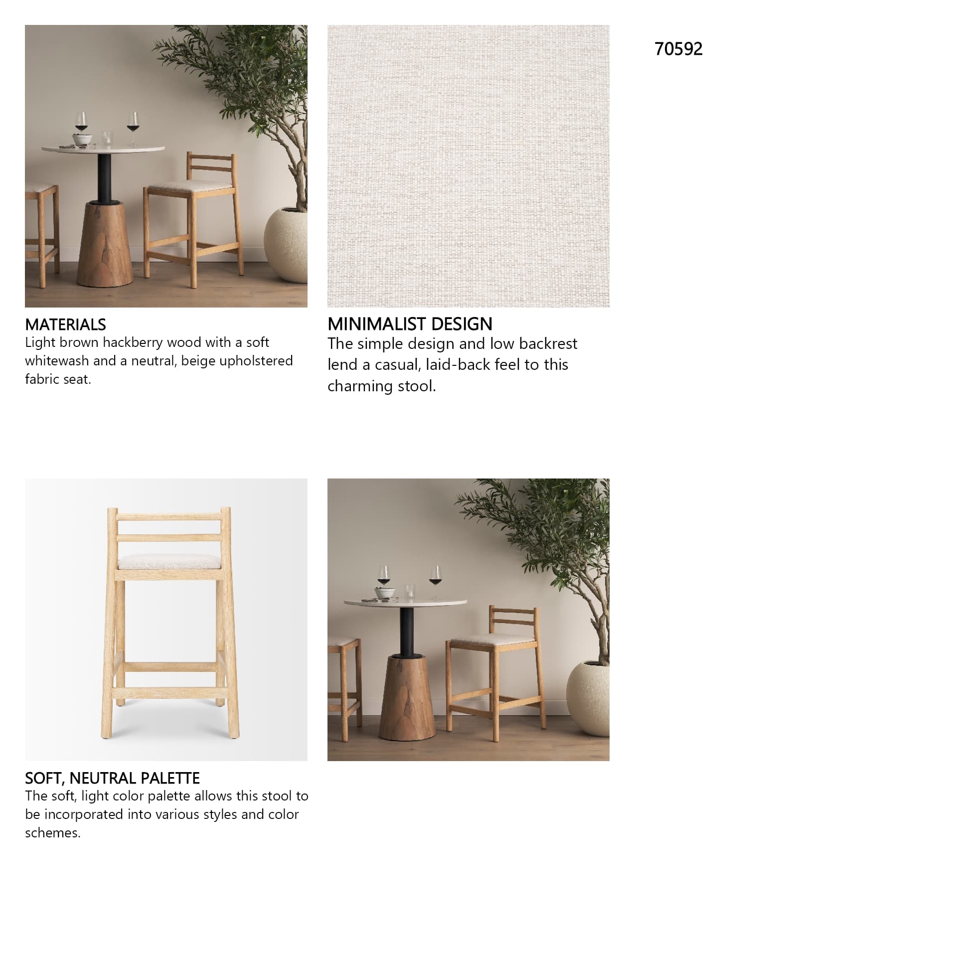 Sam Backless 25.87in Seat Counter Stool | Light Brown Wood w/ Fabric — product photograph