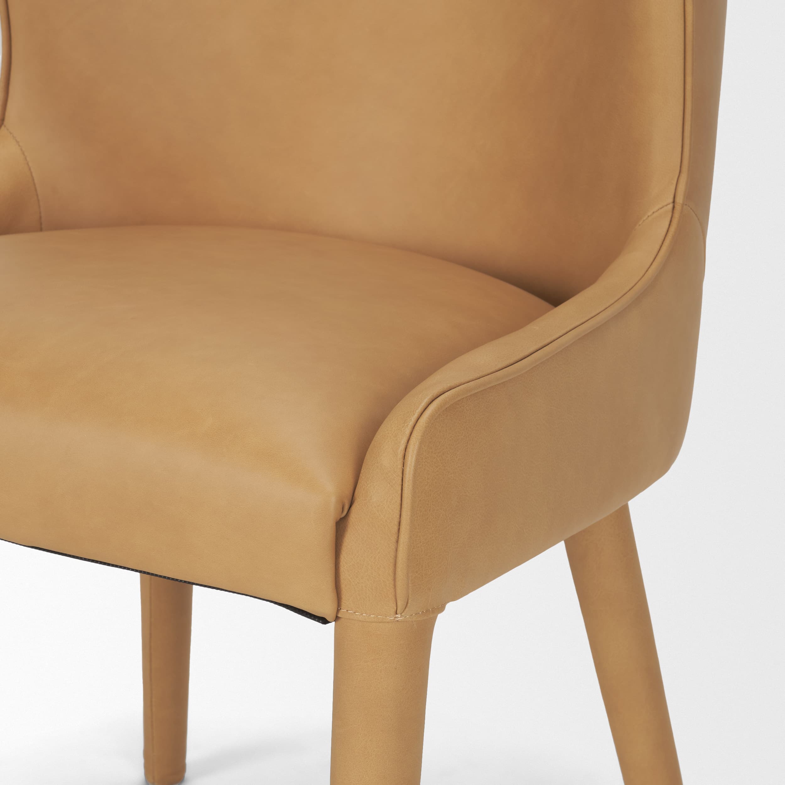 Nolan Wingback Dining Side Chair | Tan Leather w/ Tapered Wood — product photograph