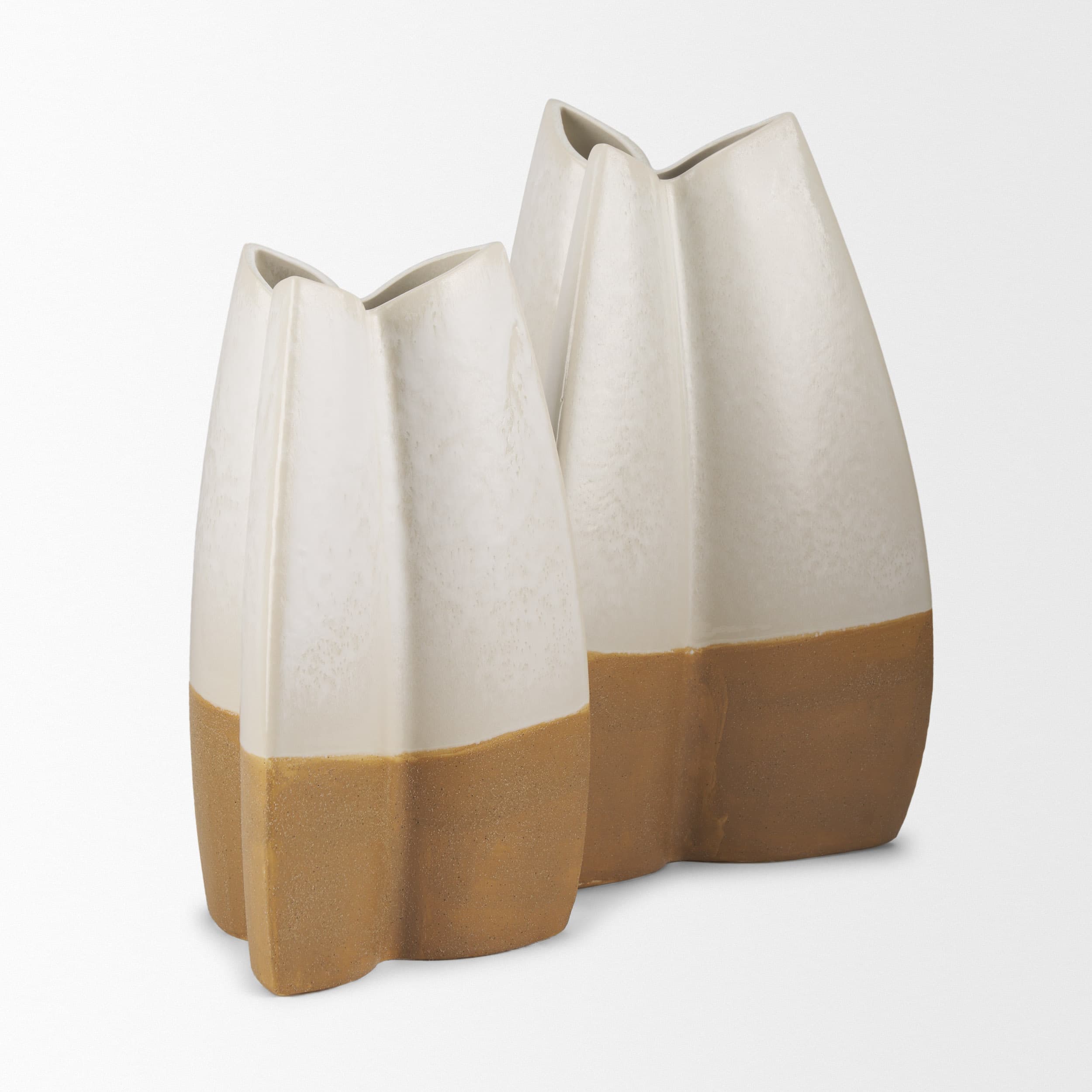 Vania Large Off White w/ Tan Textured Ceramic Vase — product photograph