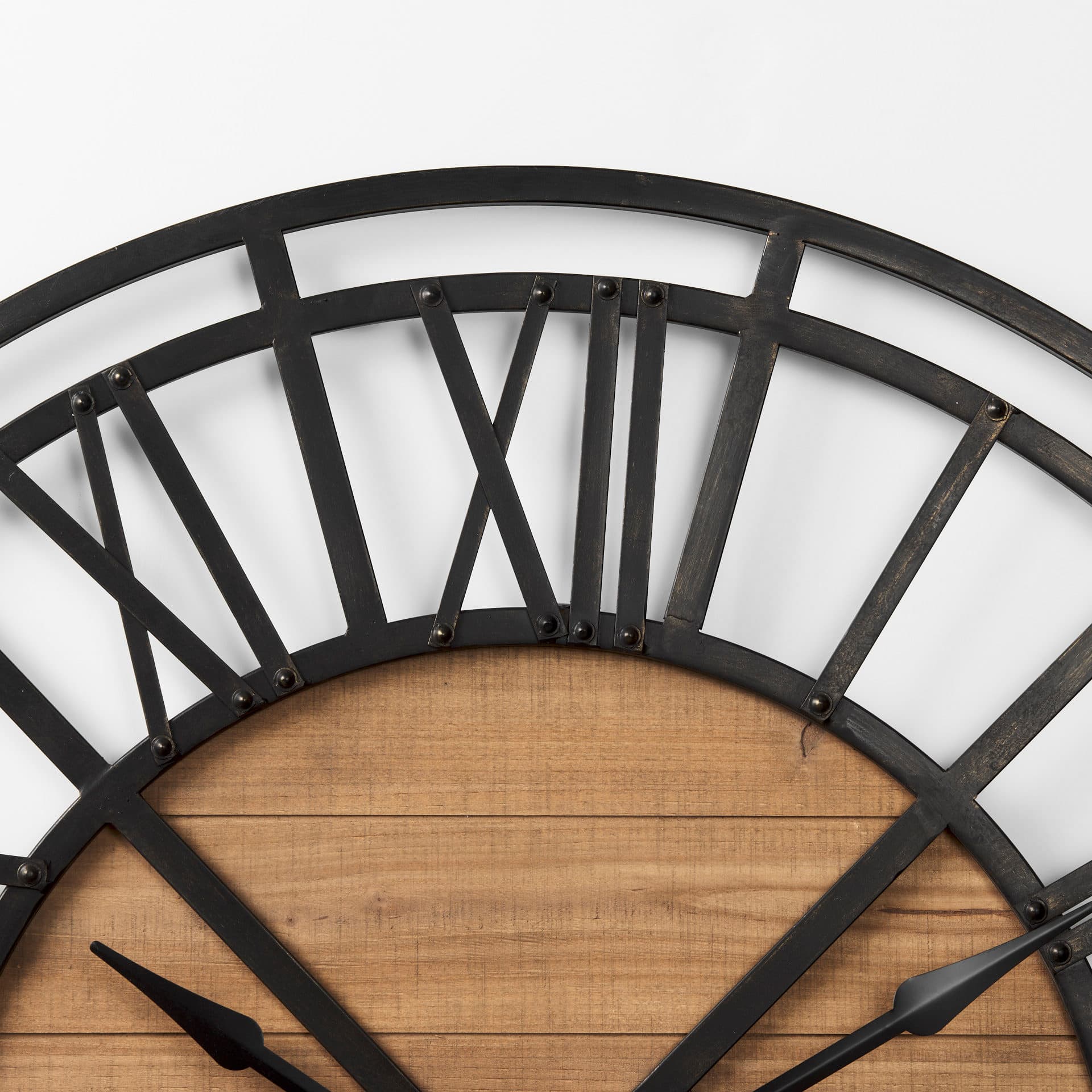 Lewiston 42.1L x 2.6W x 42.1H Black Iron W/Wood Round Wall Clock — product photograph