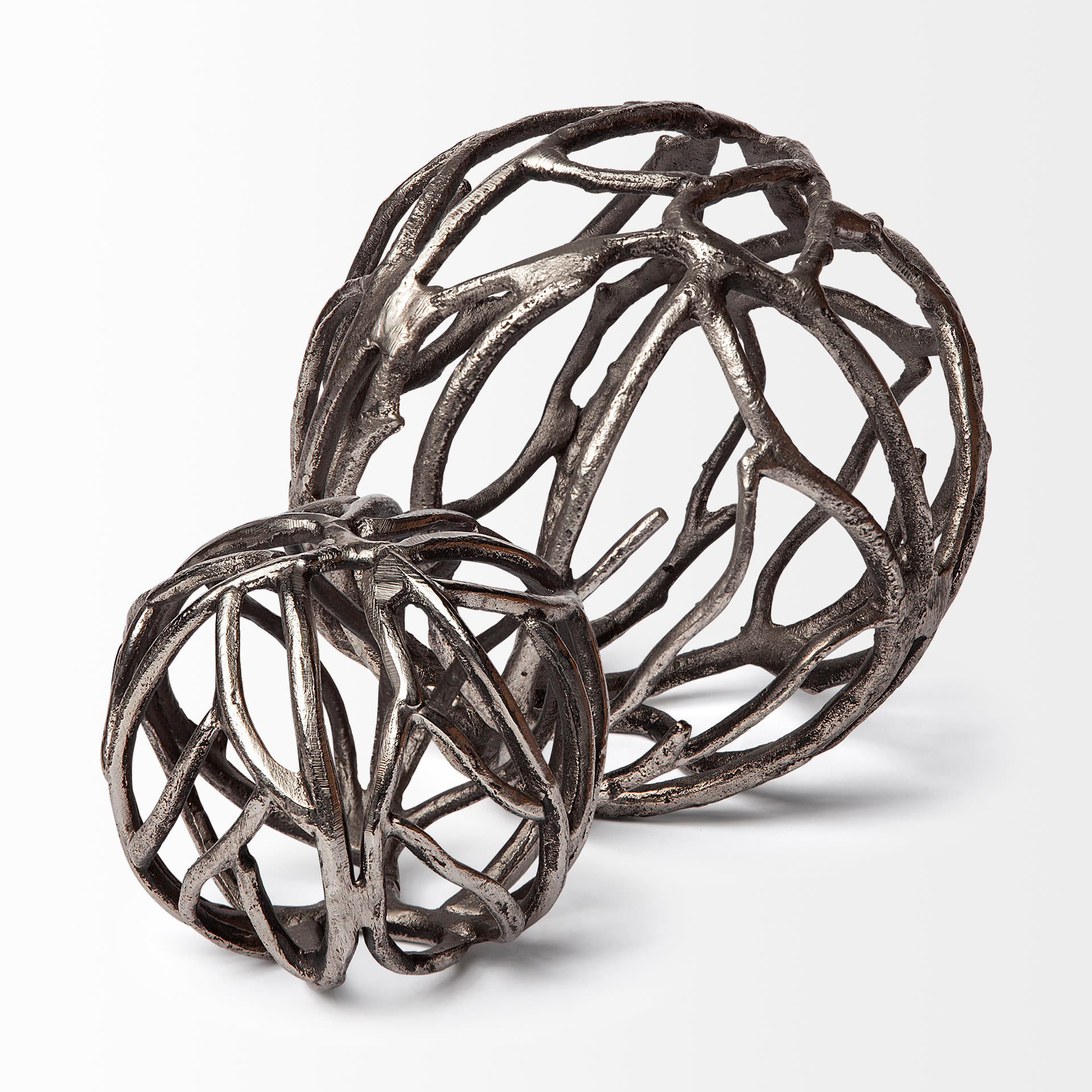Sphaira II Large 7L x 7W Silver Cast Aluminum Decorative Tree Branch Orb — product photograph
