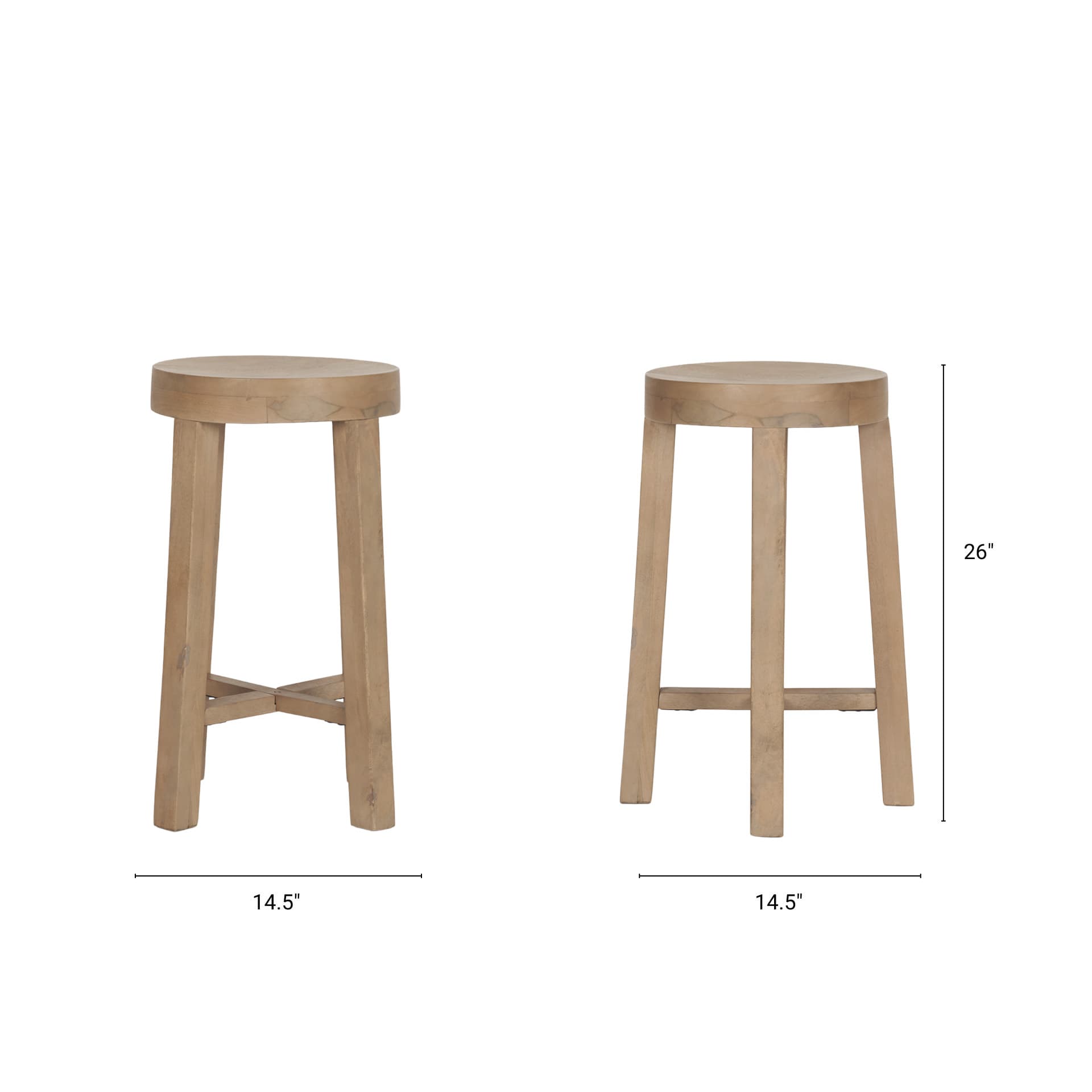 Brahma Backless 26in Seat Counter Stool | White Washed Wood — product photograph