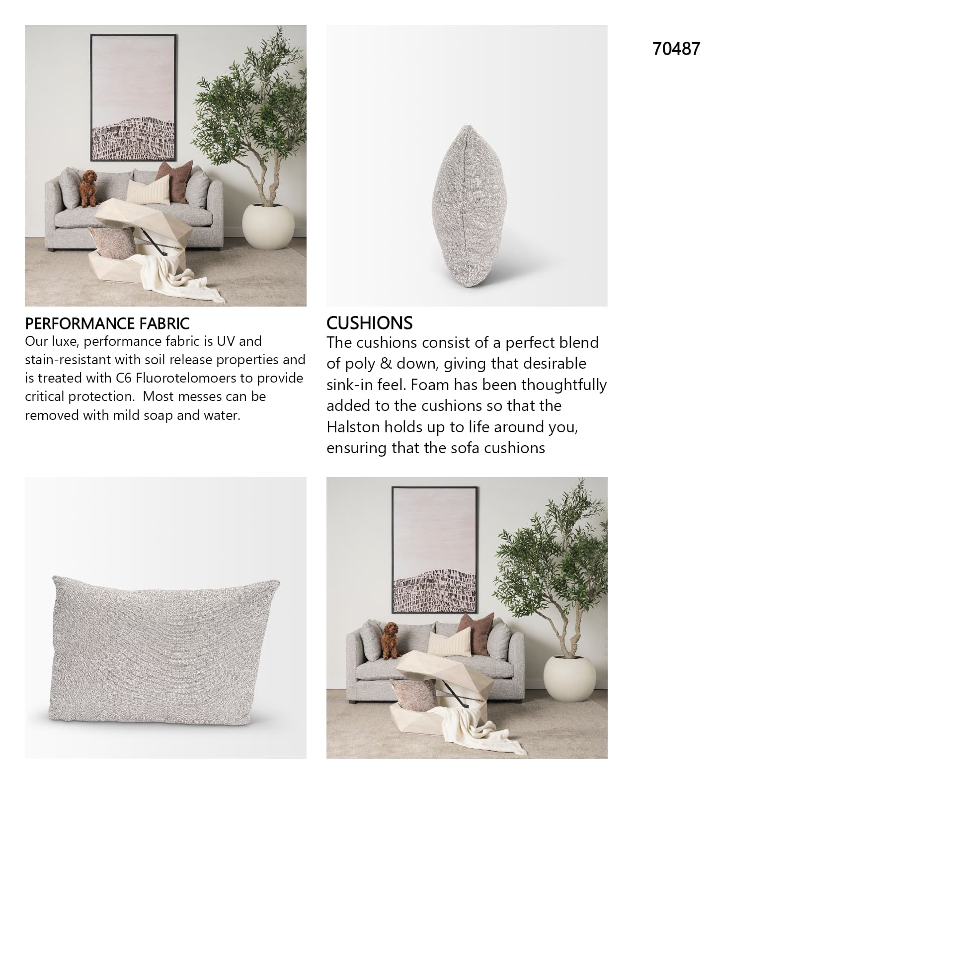 Halston Arm Pillow Light Gray Performance Fabric — in a styled room