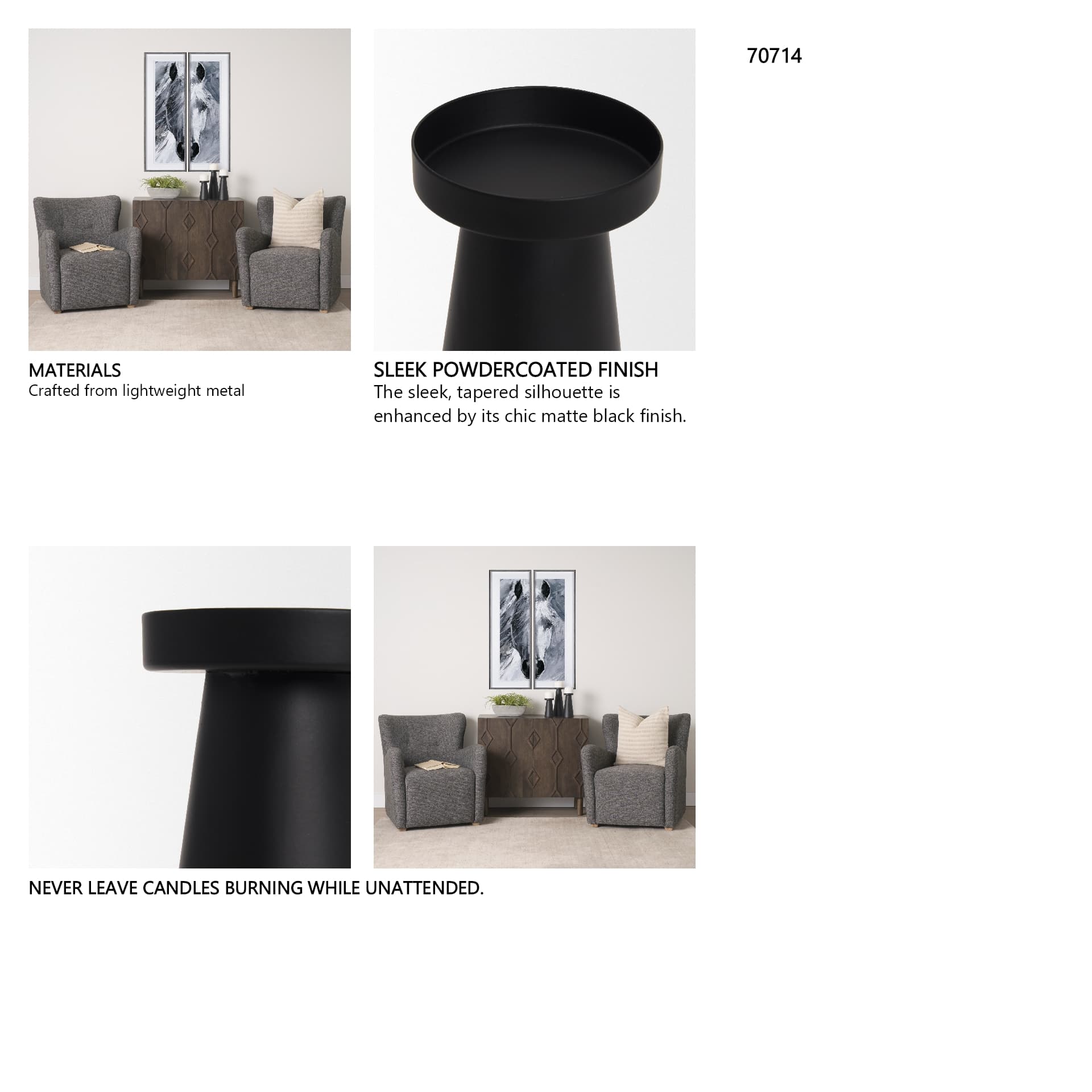 Quadir Medium Matte Black Metal Candle Holder — in a styled room