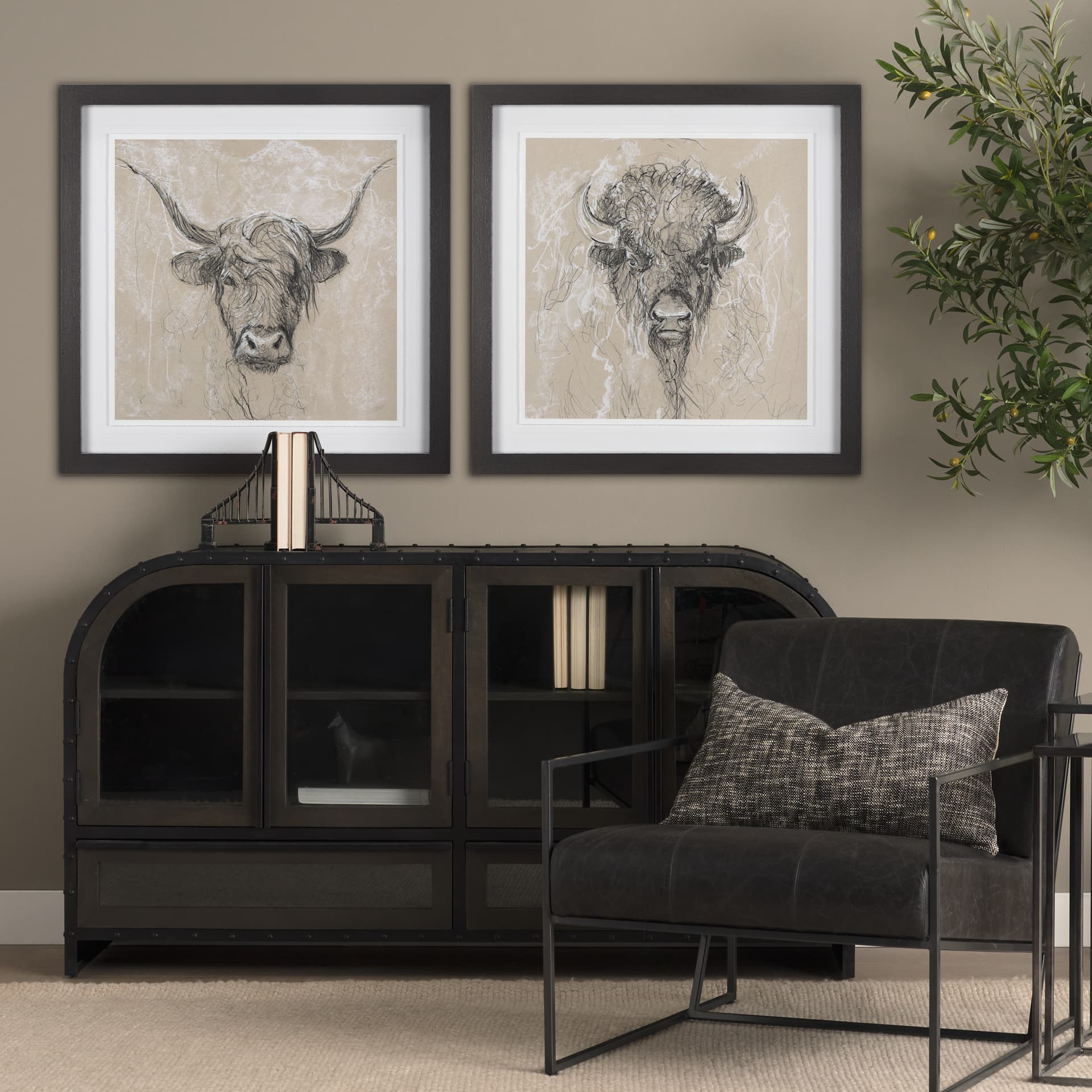 Sketch of Animal VIII by Mercana Studio Hand Embellished Framed Art Print Matted under Glass — in a styled room