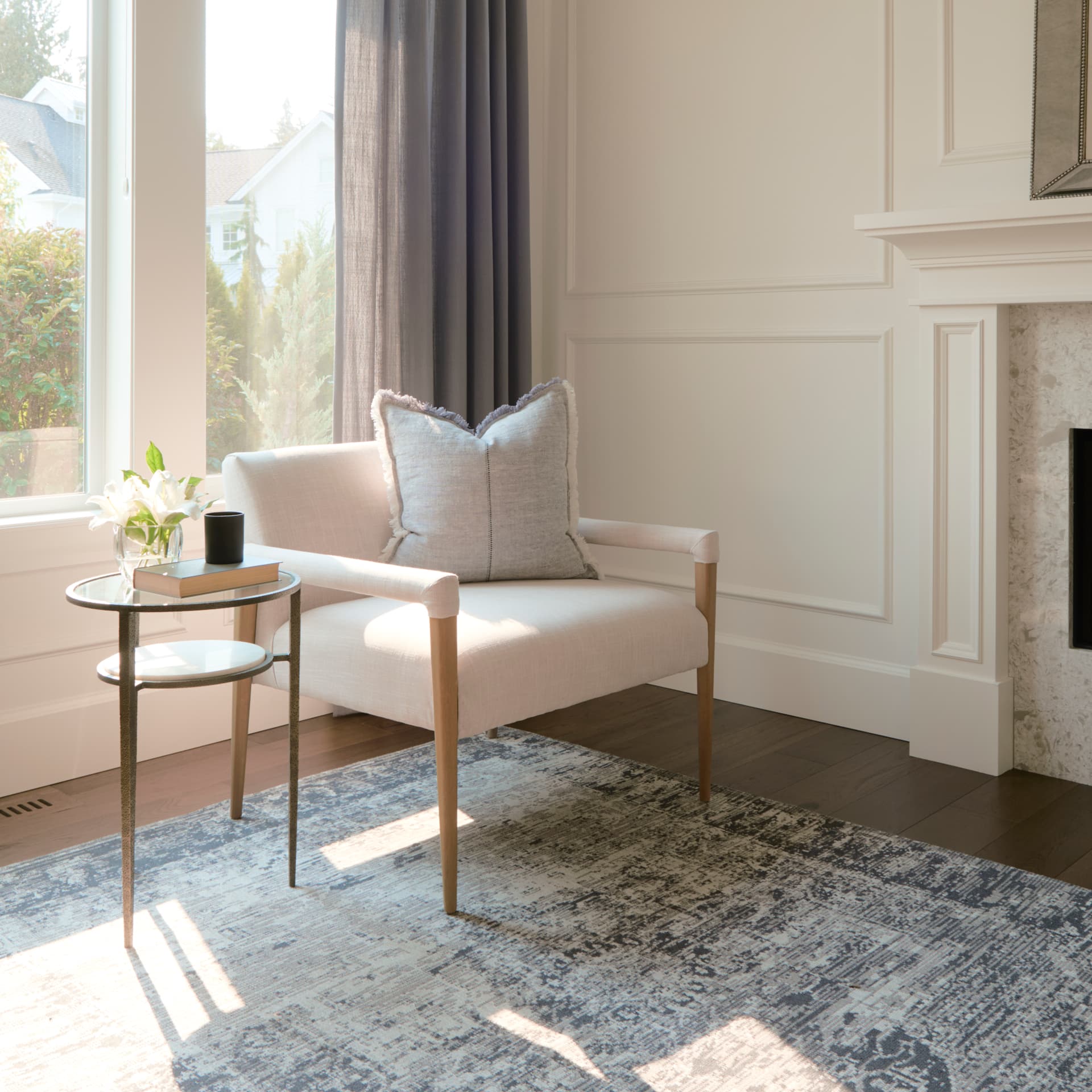 Greyson 8 x 10 Gray Wool and Polyester Area Rug — in a styled room