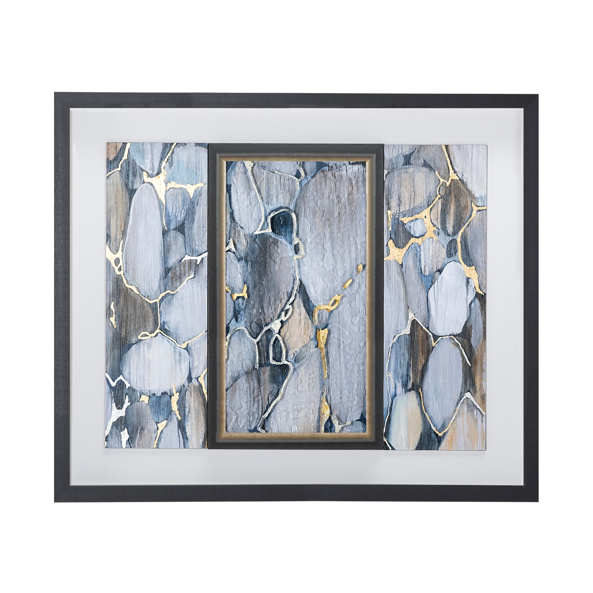 River Rocks by Liz Jardine a Hand Embellished Textured Framed Art Print Matted under Glass — product photograph