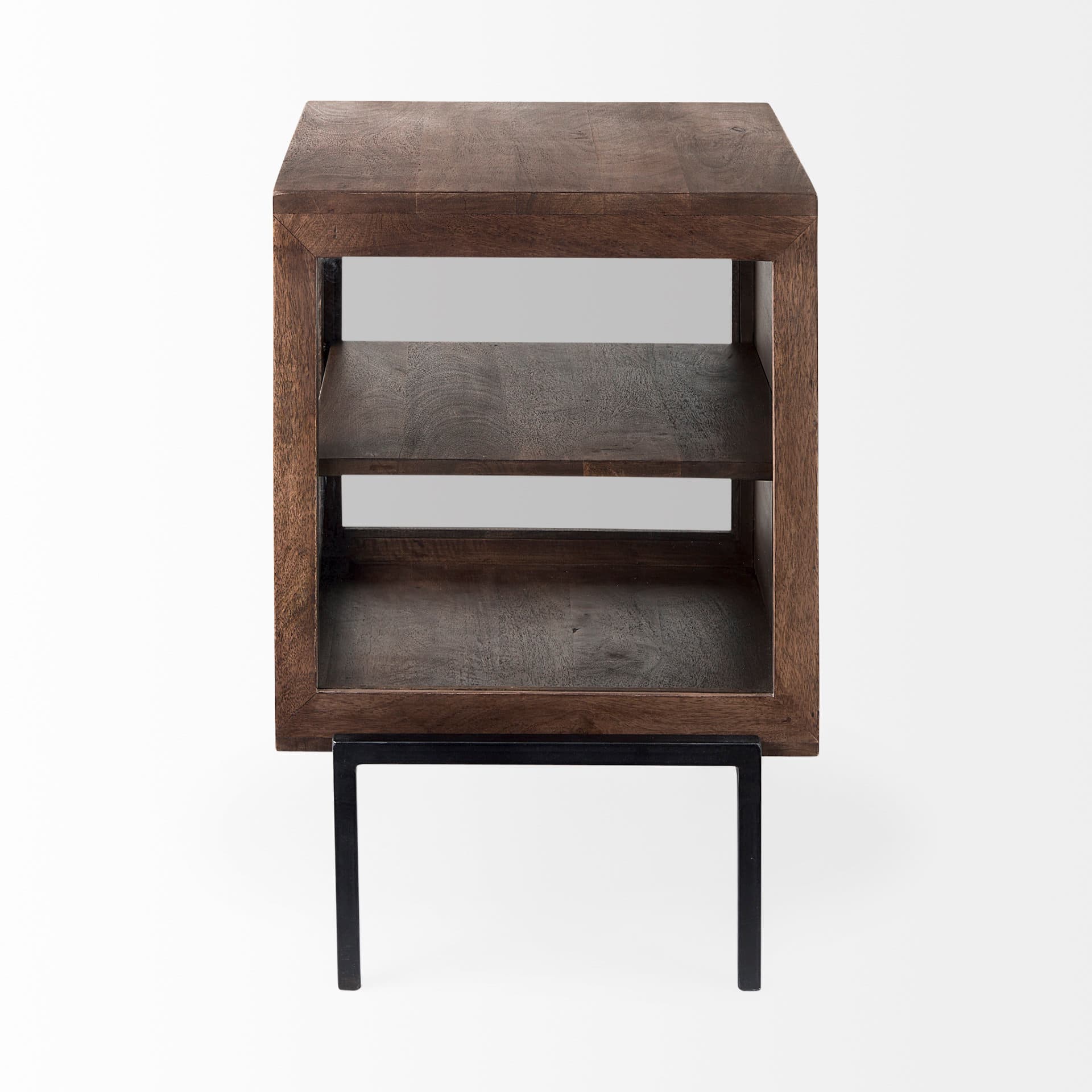 Arelius 20L x 18W x 26H Medium Brown Wood W/ Black Metal Frame End/Side Table — product photograph